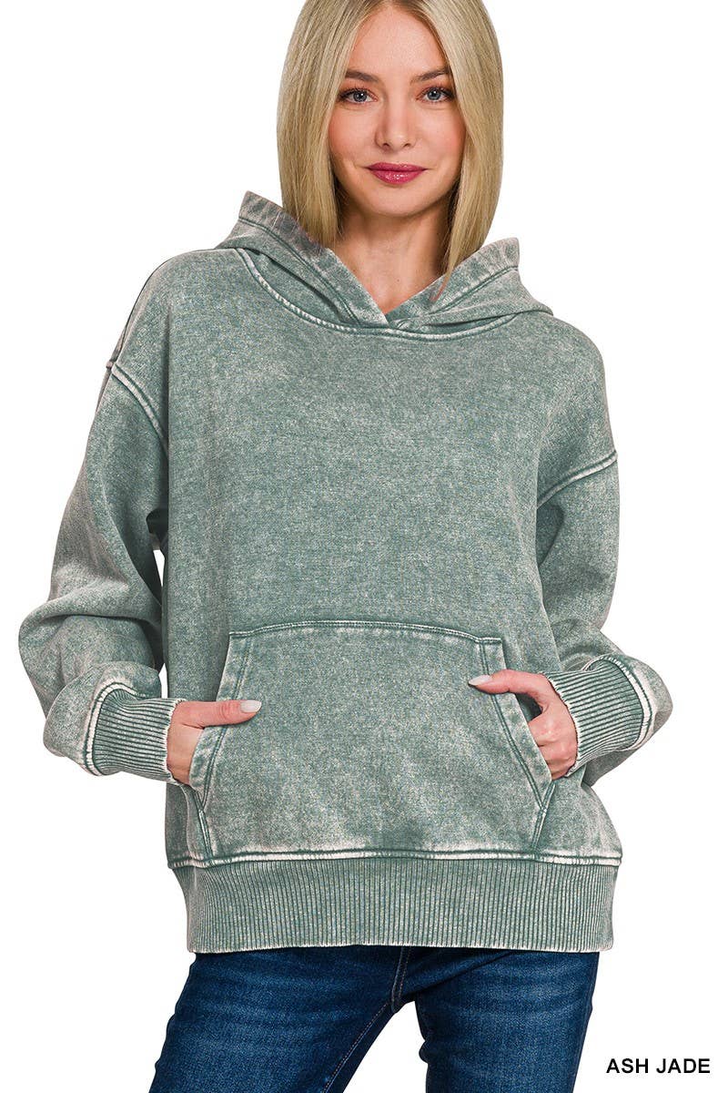 Fleece Acid Wash Kangaroo Pocket Hoodie