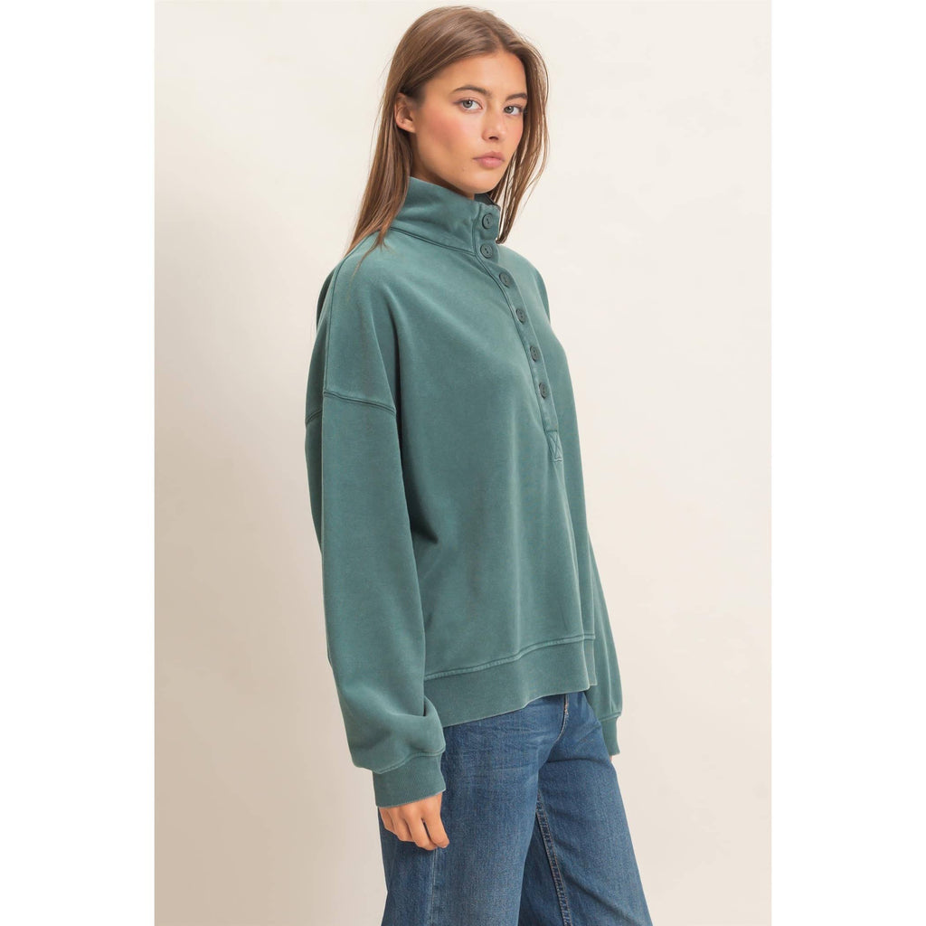 Mineral Wash Button Front Sweatshirt
