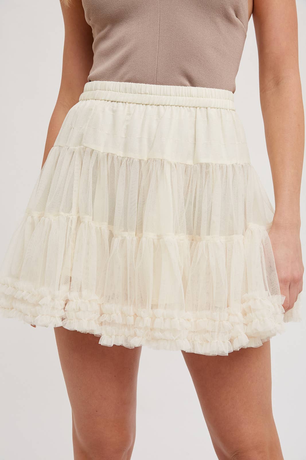 RUFFLE-TIERED TULLE TUTU MINI SKIRT