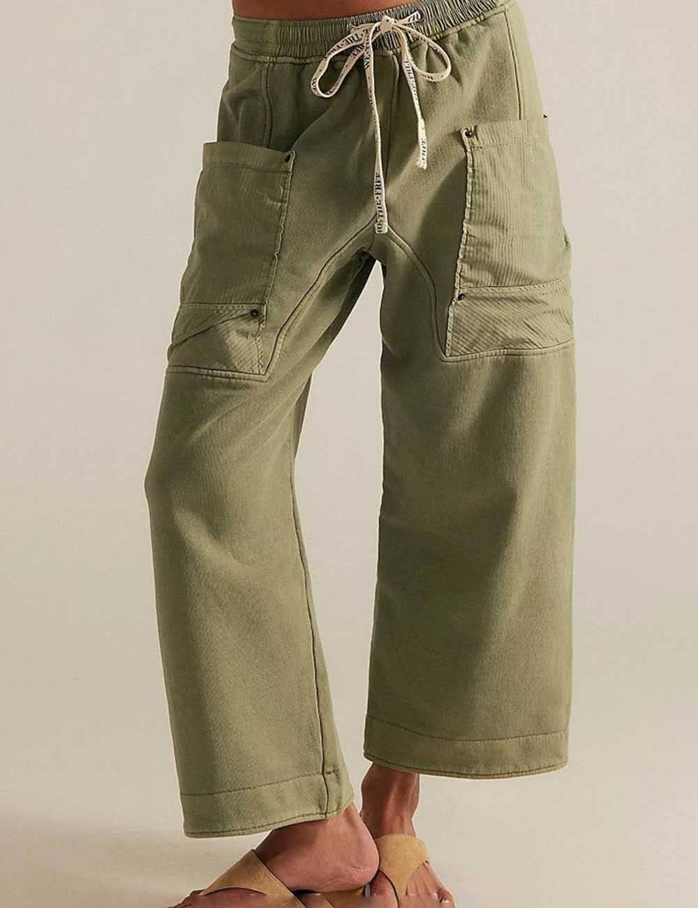 Ladies Elastic Drawstring Pockets Stright Leg Sweatpants