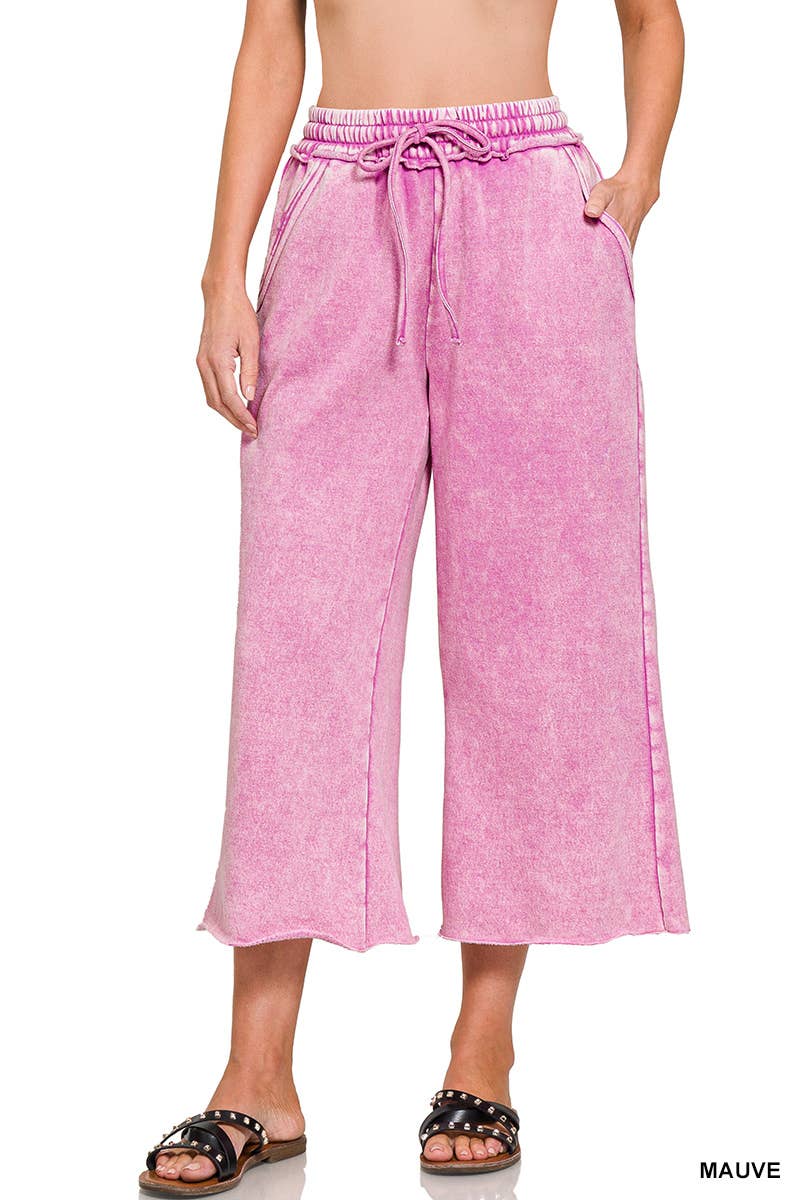 ",.Acid Wash Fleece Palazzo Sweatpants