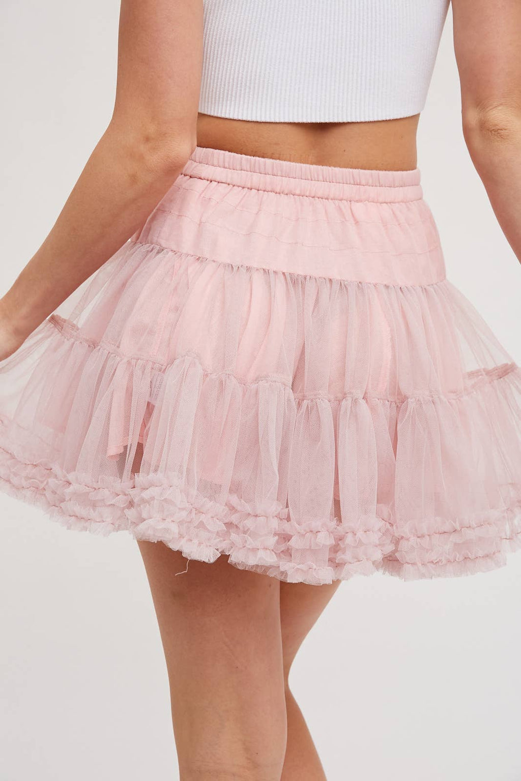 RUFFLE-TIERED TULLE TUTU MINI SKIRT