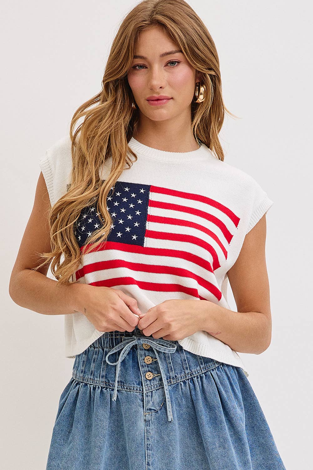 STAR AND STRIPES  AMERICAN  FLAG KNIT TOP
