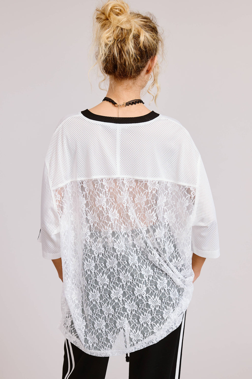 85 Graphic Jersey Top with Lace Contrast