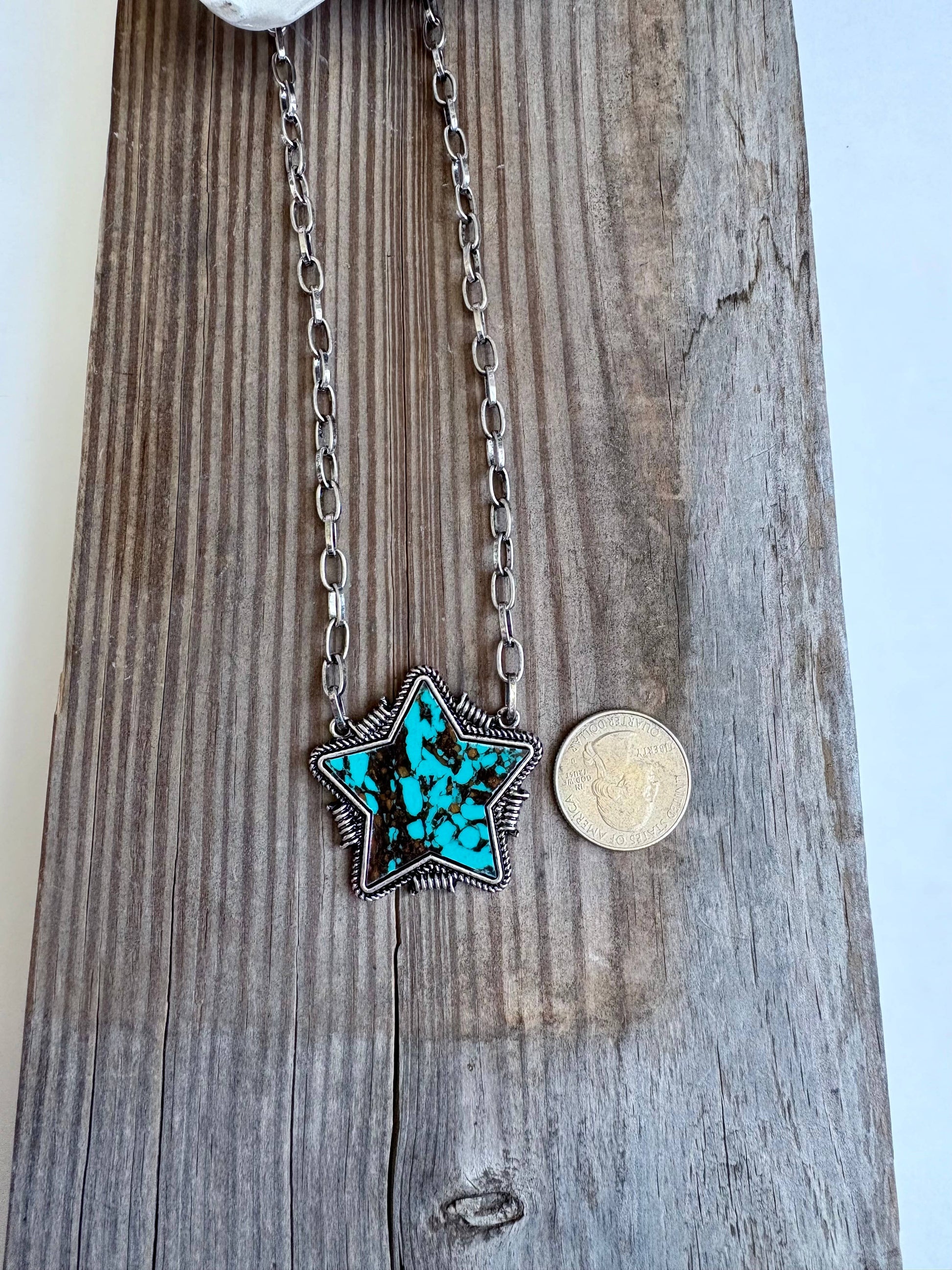 Western Marble Stone Star Pendant Chain Necklace
