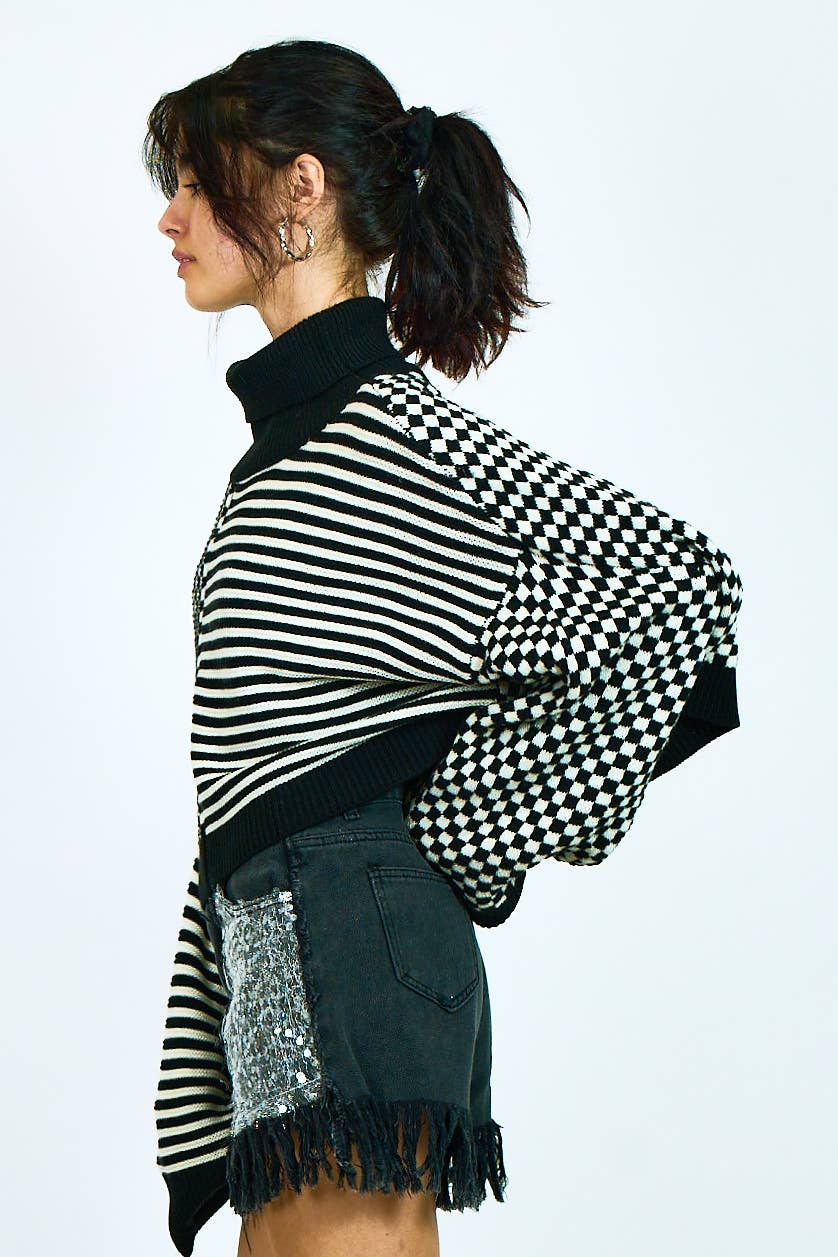 COLOR COMBO HIGH NECK KNIT SWEATER