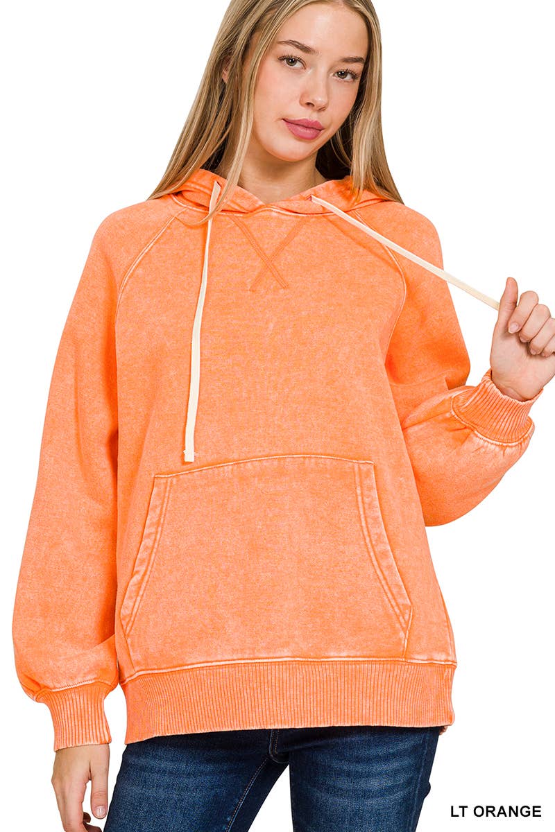 Acid Wash Fleece Hoodie With Pockets