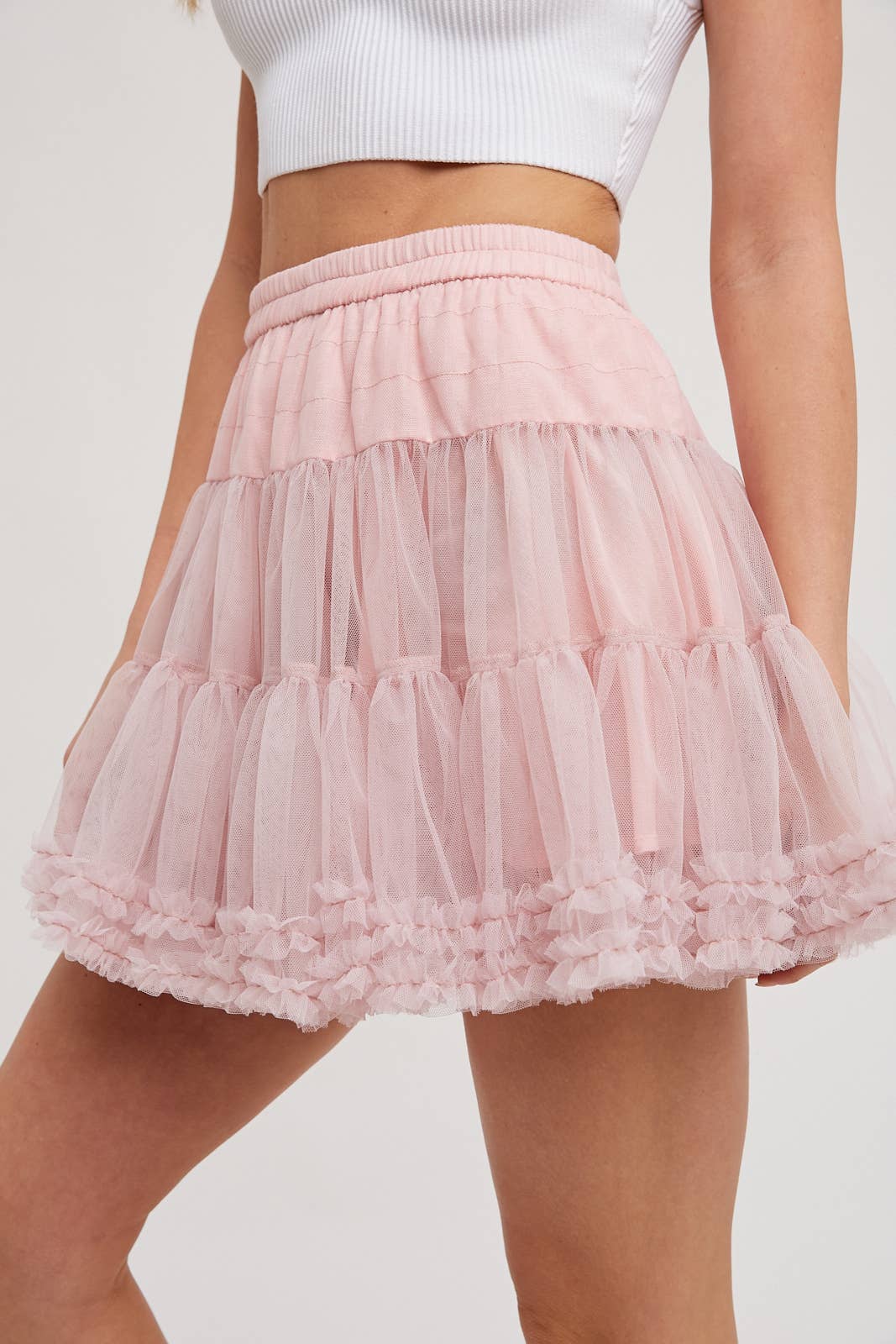 RUFFLE-TIERED TULLE TUTU MINI SKIRT