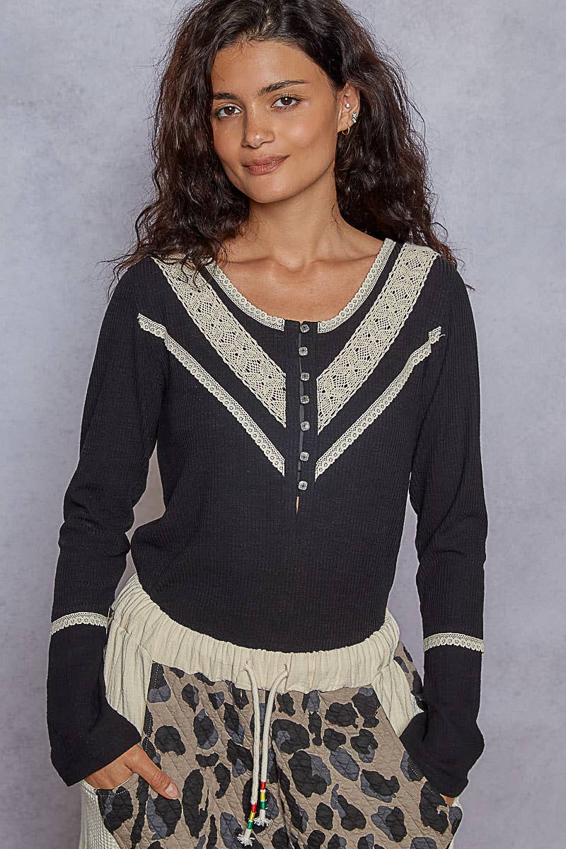Long sleeve double gauze solid knit rib top