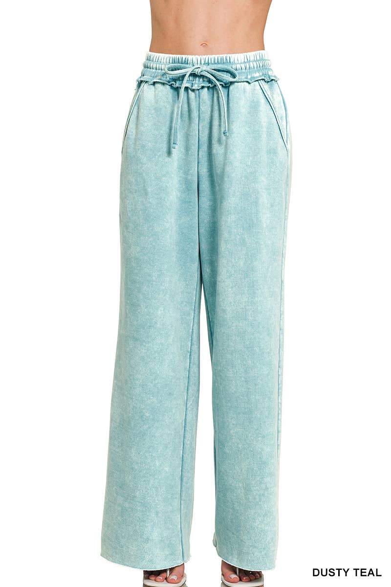 Acid Wash Fleece Sweatpants With Pockets