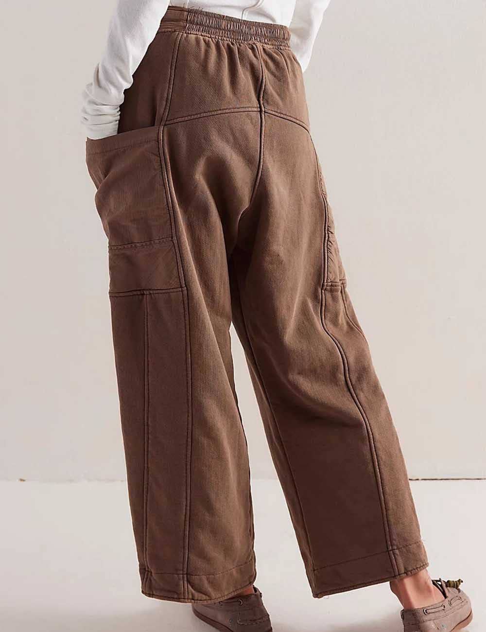 Ladies Elastic Drawstring Pockets Stright Leg Sweatpants