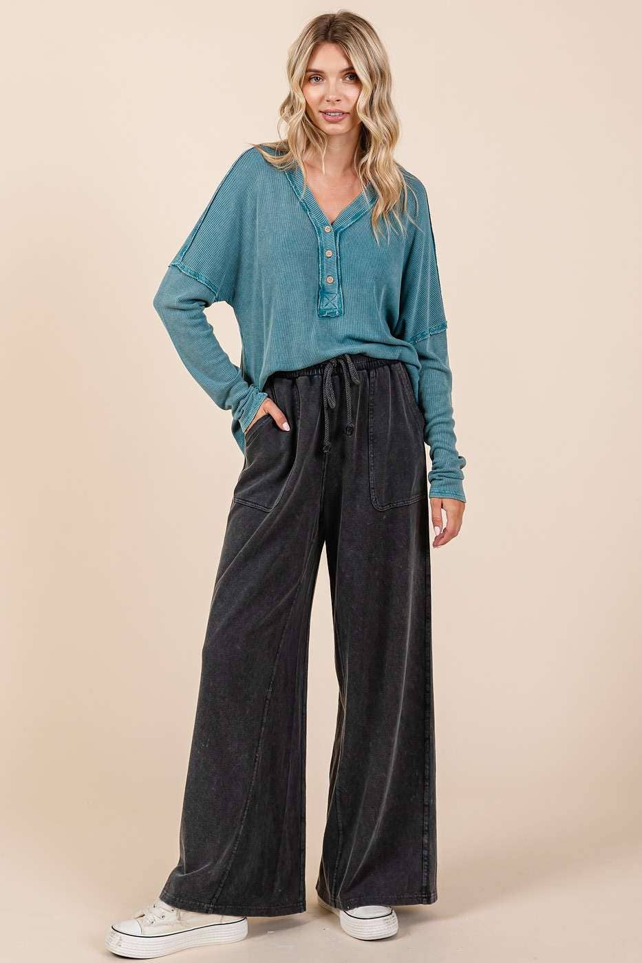 FRENCH TERRY WIDE LEG PANTS