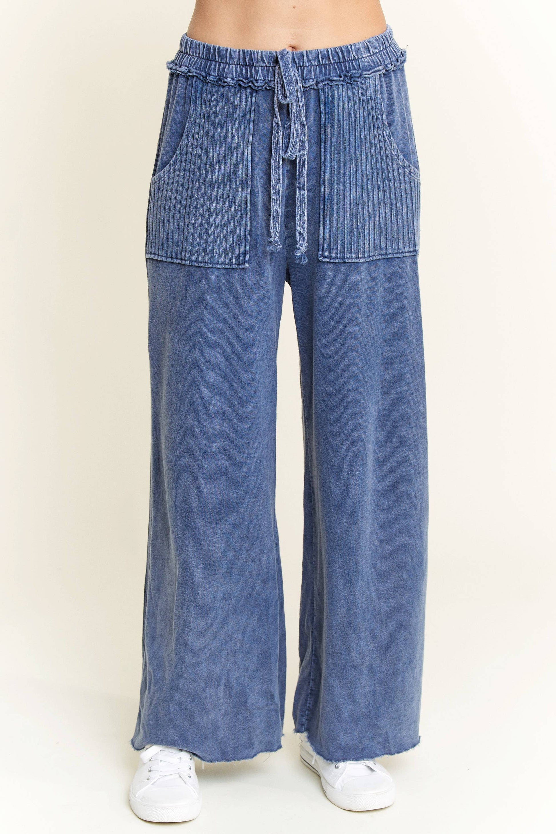 Best Mineral Wash Side Knit detail wide leg pants