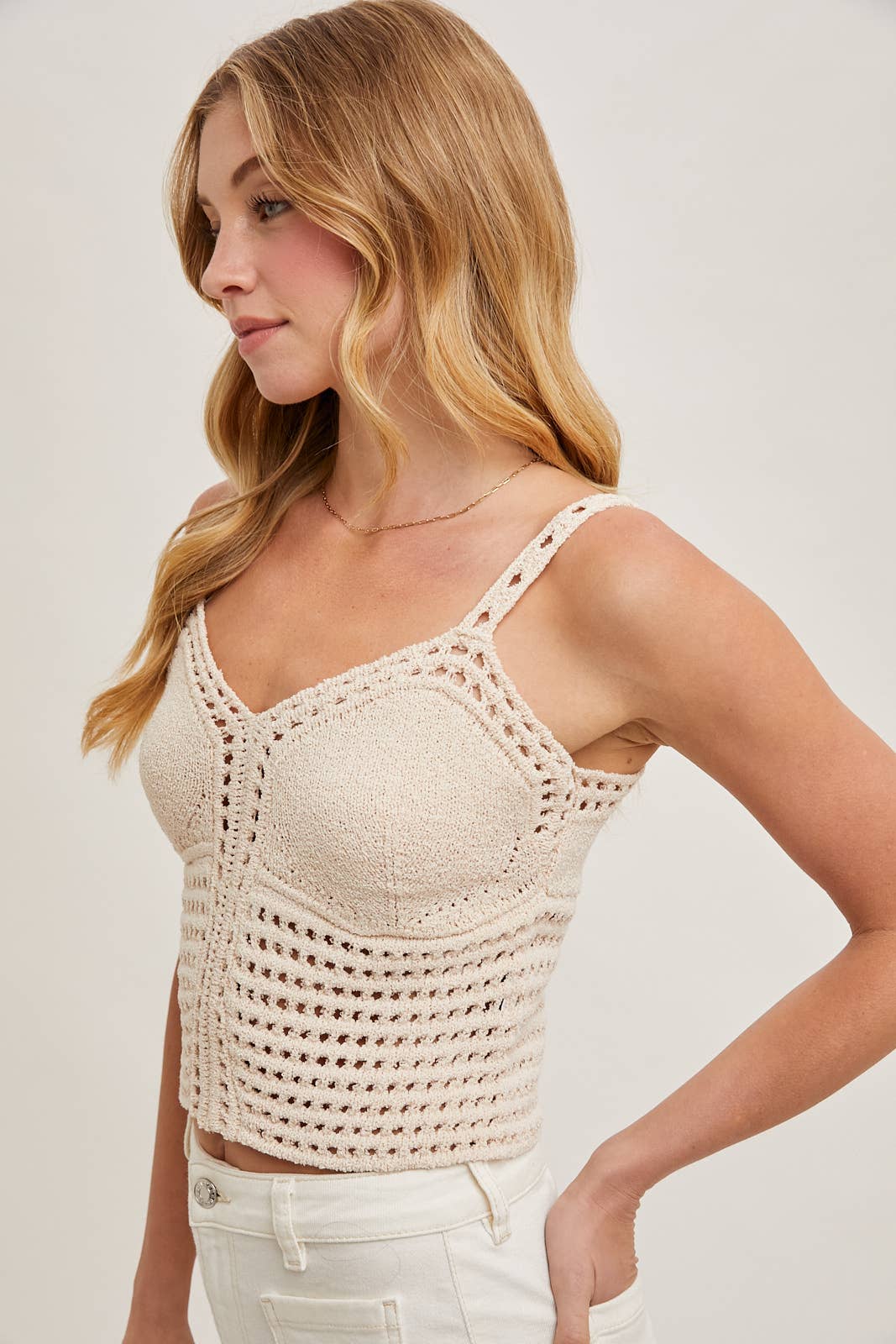 SWEETHEART NECK CROCHET KNIT CAMI CROPPED TOP
