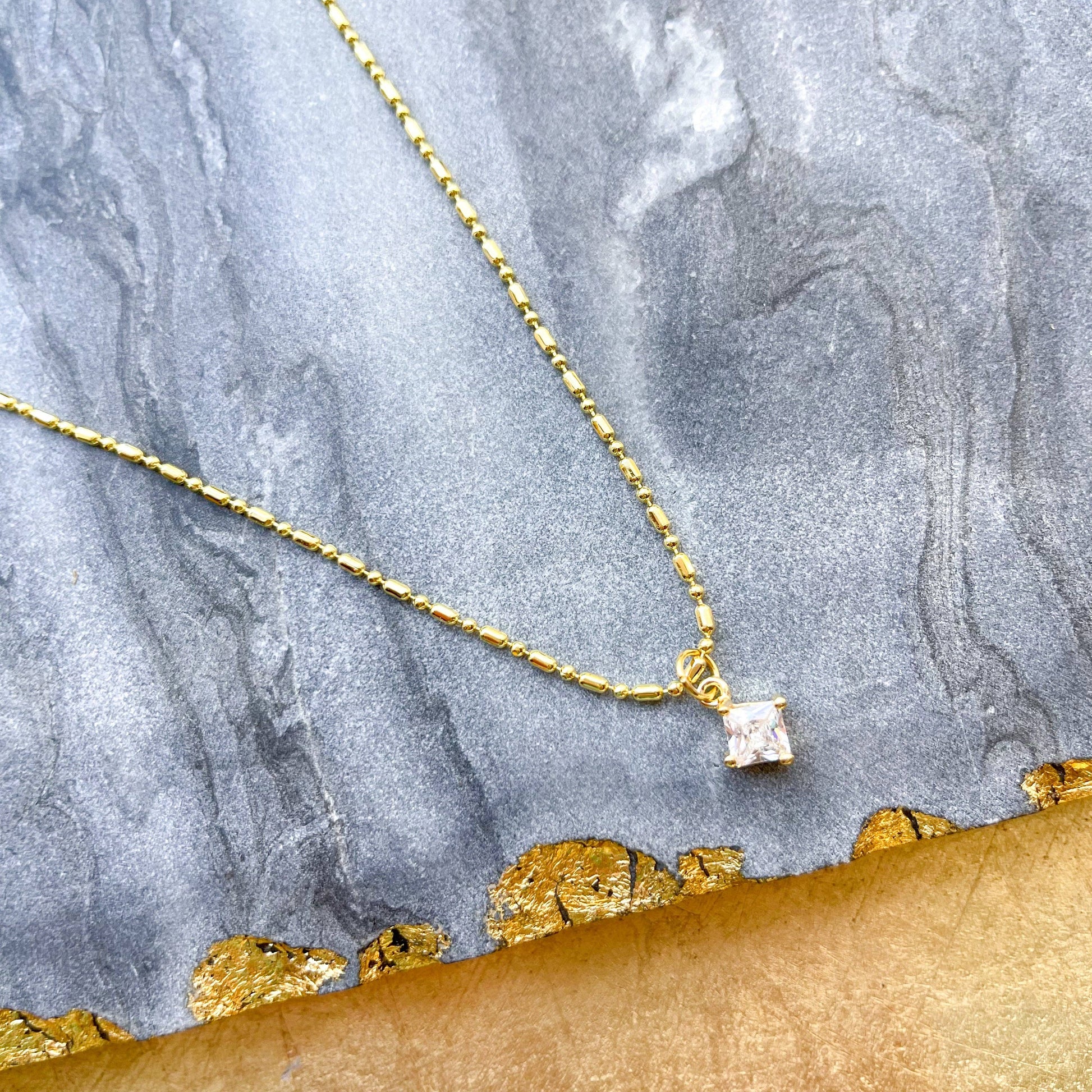 O’Lolly 18k Gold Plated Necklace w/Square CZ Pendant