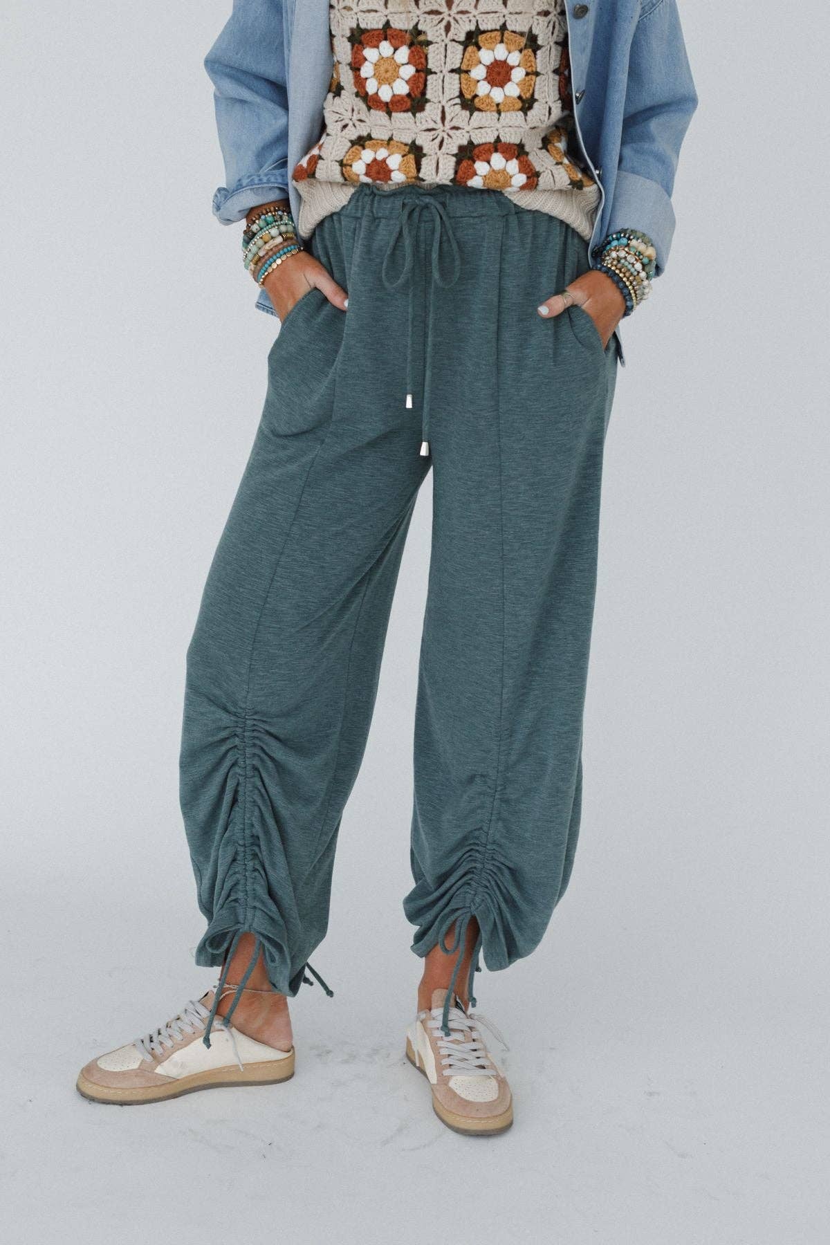 Solie Cinched Pants - Green Olive