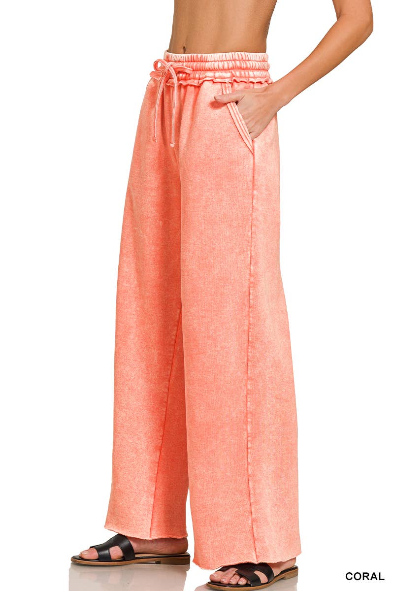 Acid Wash Fleece Sweatpants With Pockets