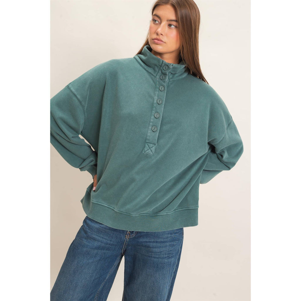 Mineral Wash Button Front Sweatshirt