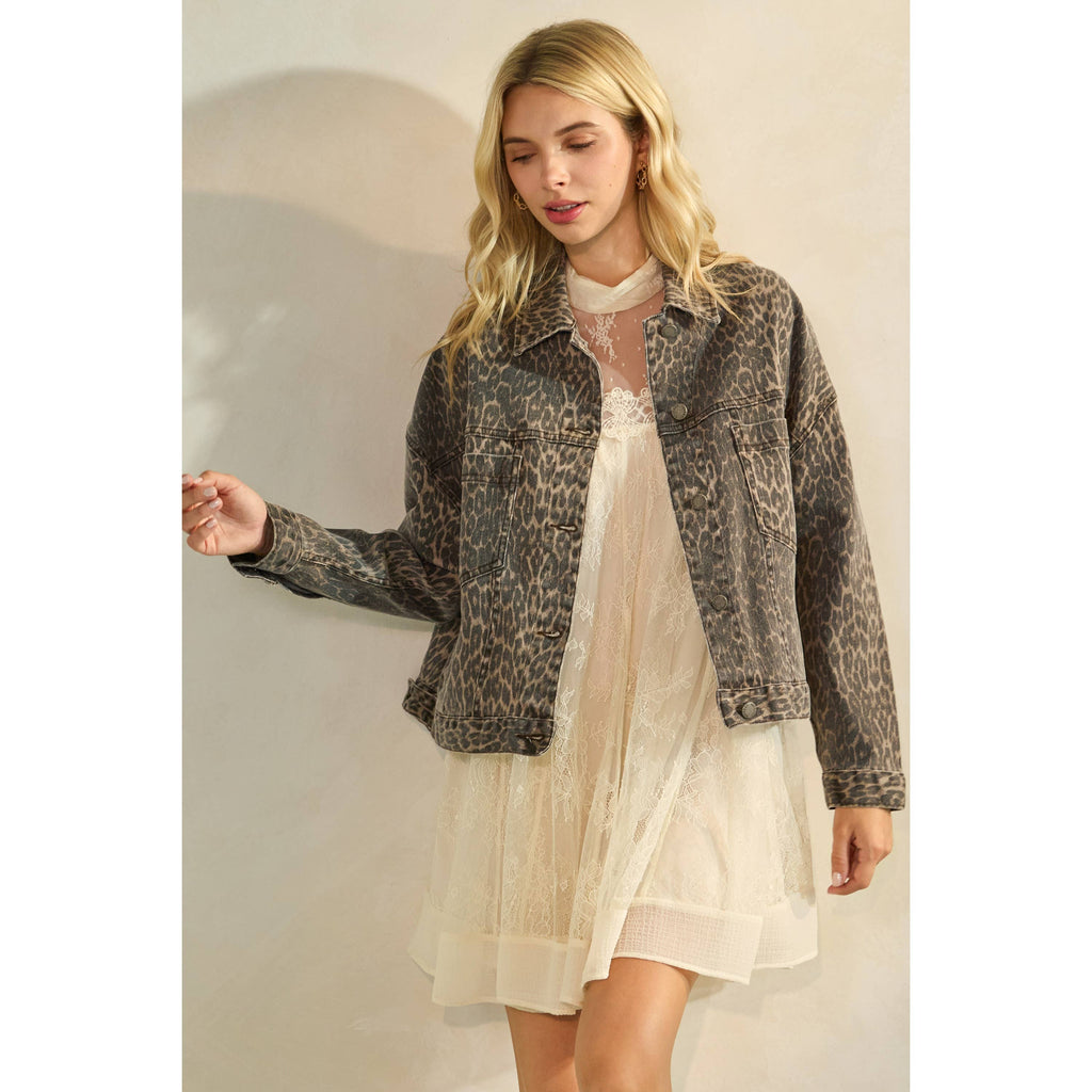 Leopard Printed Denim Jacket