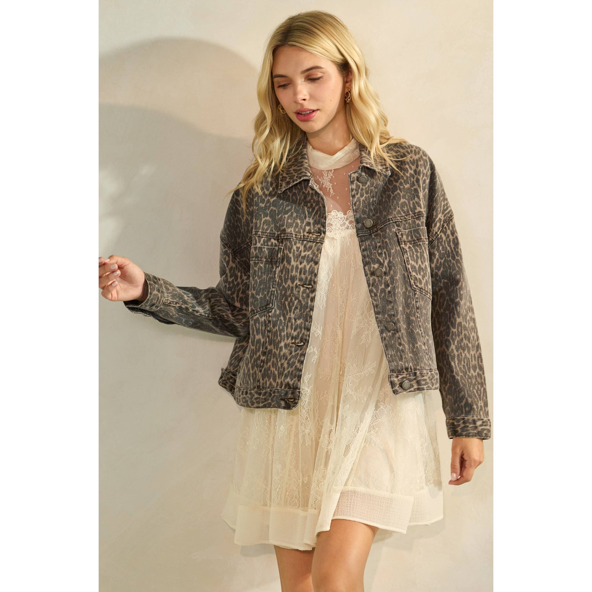 Leopard Printed Denim Jacket