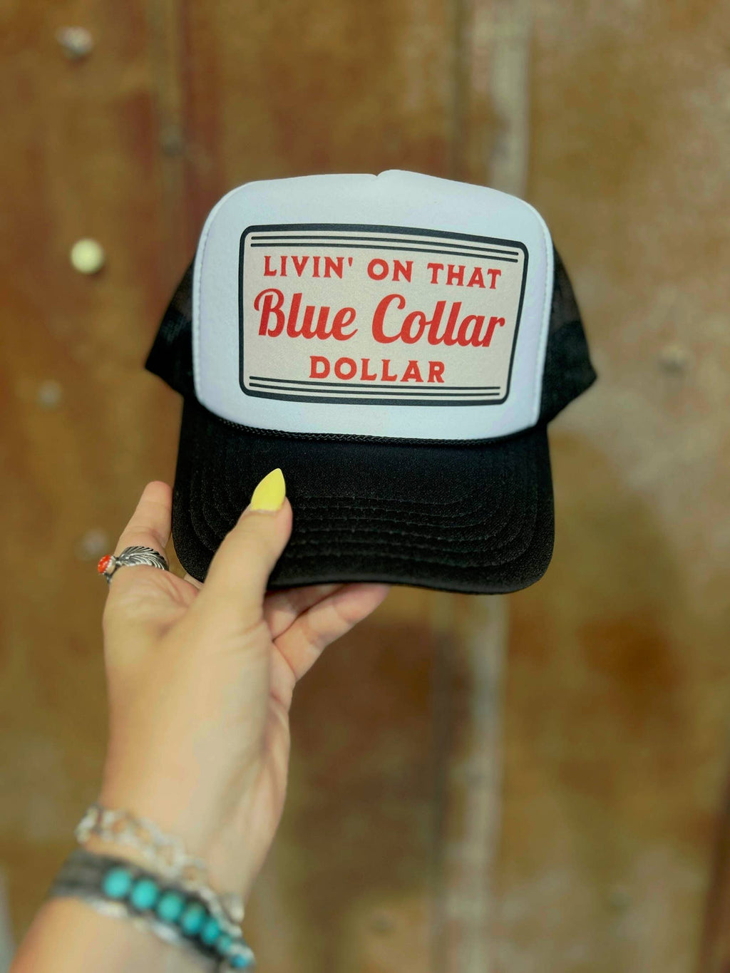 Livin' on that Blue Collar Dollar - Black & White Otto Trucker Hat