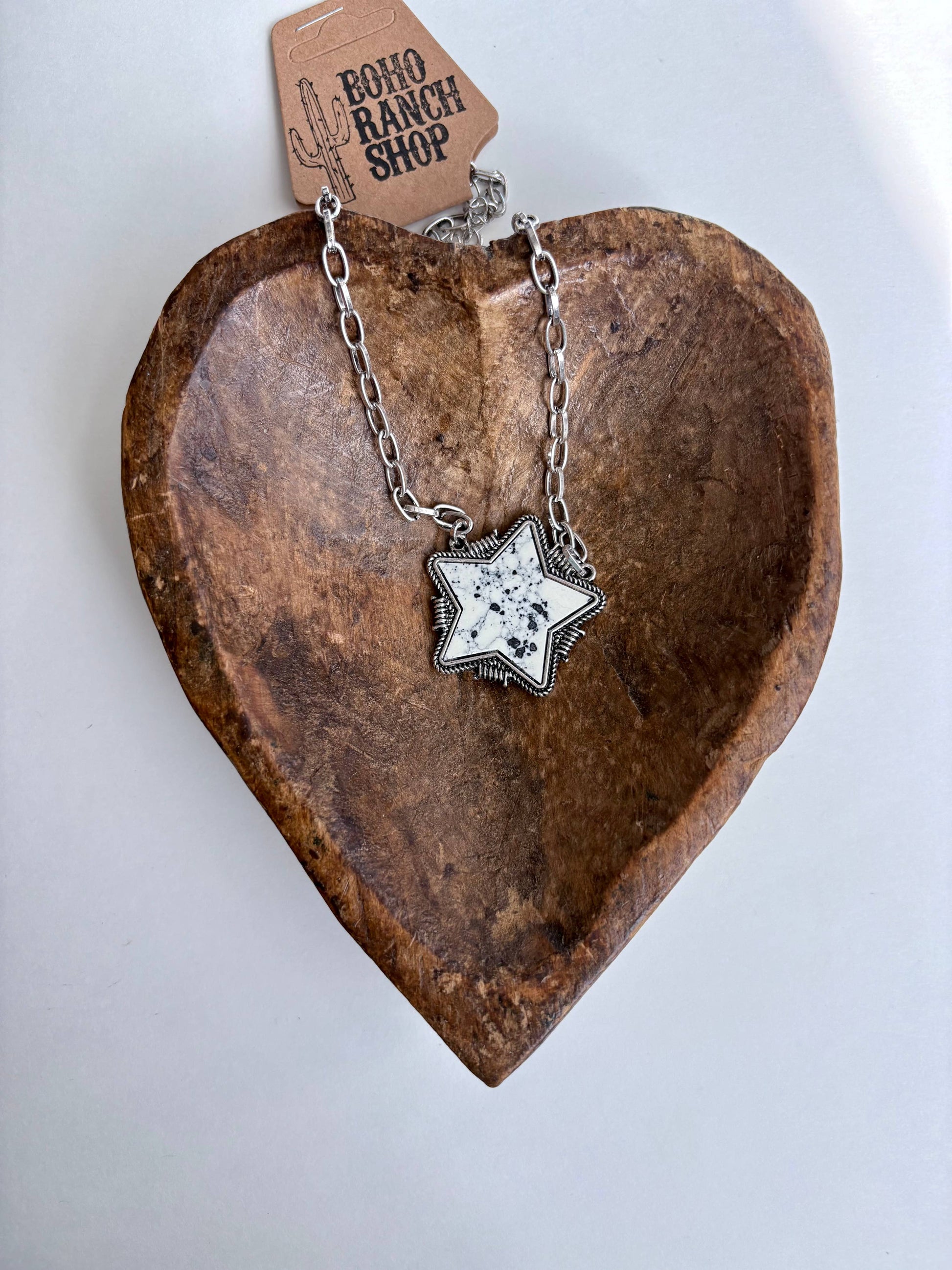 Western Marble Stone Star Pendant Chain Necklace