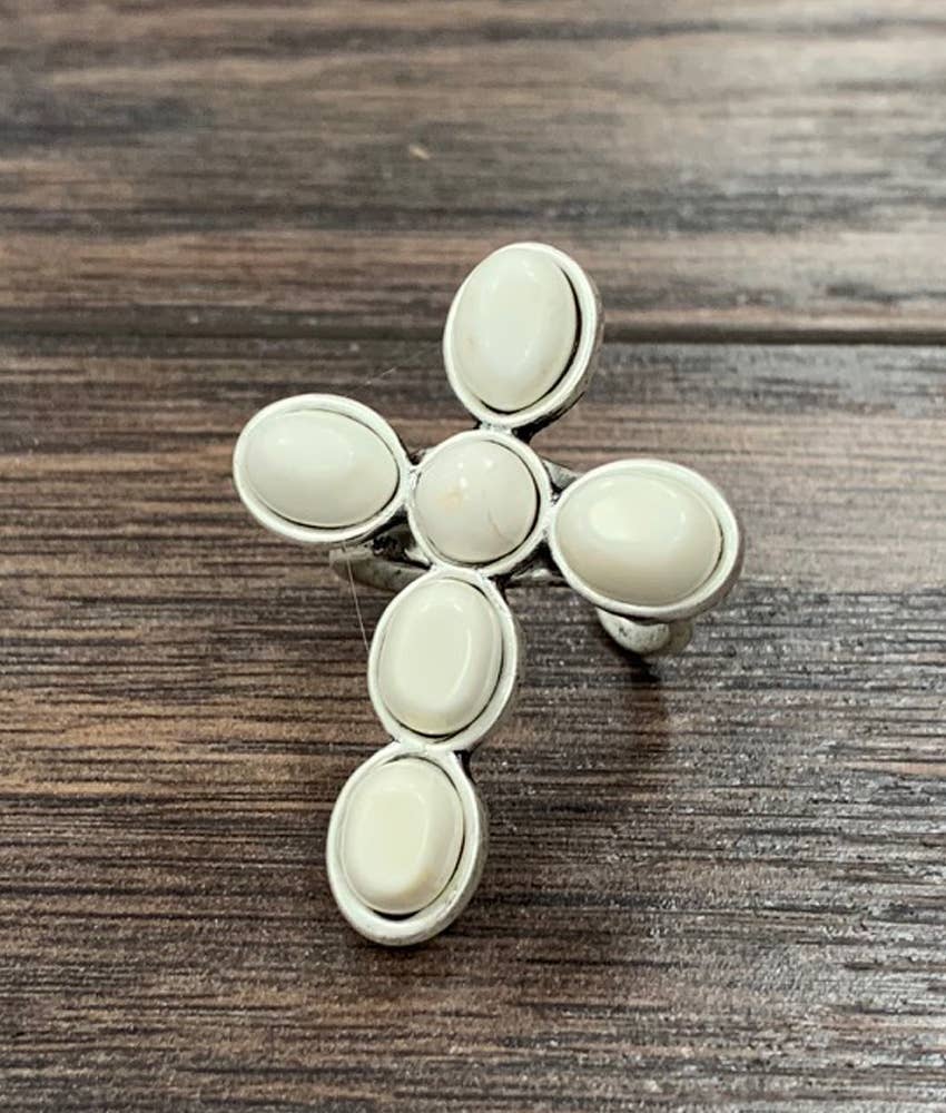 750333, Cross White Turquoise Adjustable Ring