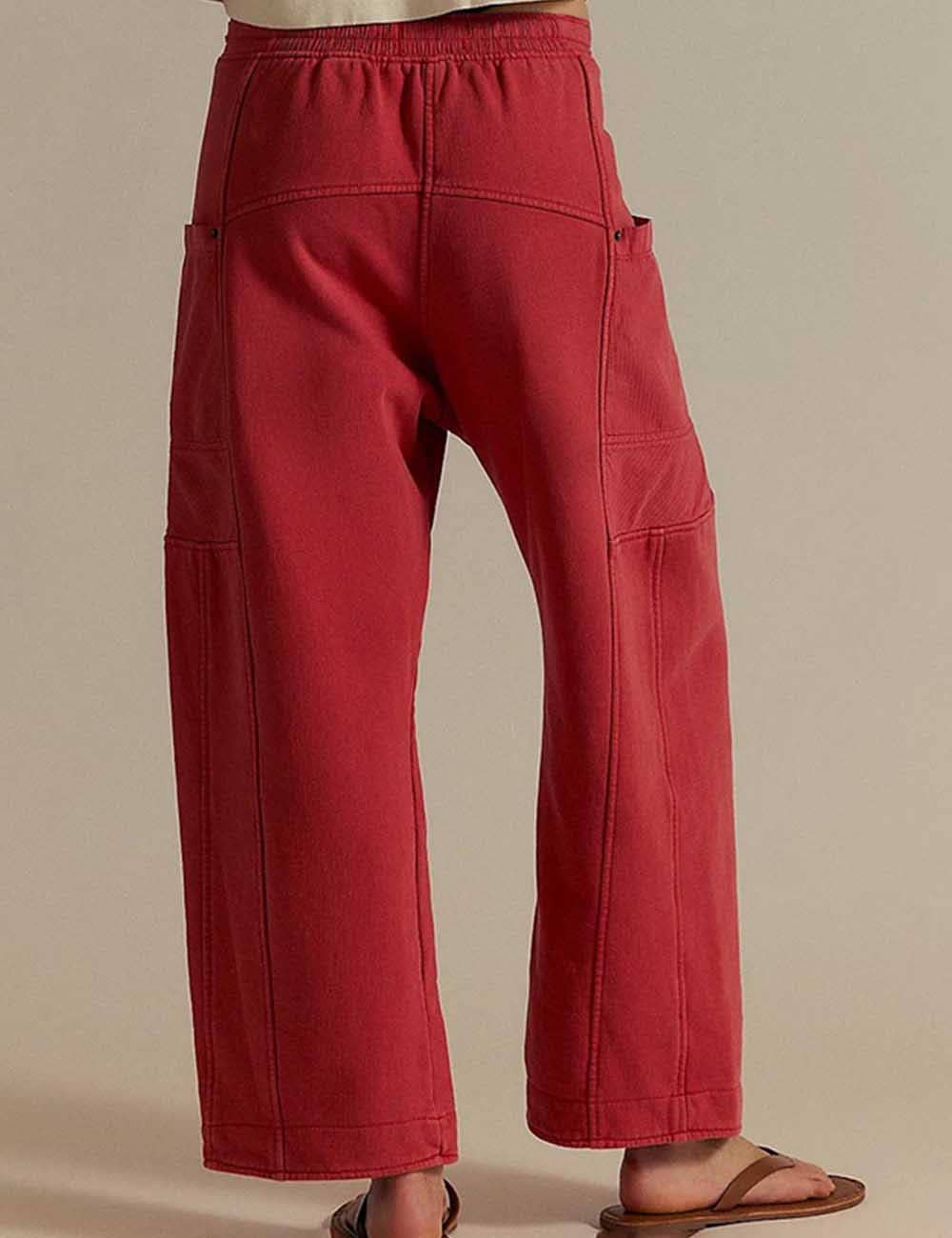 Ladies Elastic Drawstring Pockets Stright Leg Sweatpants