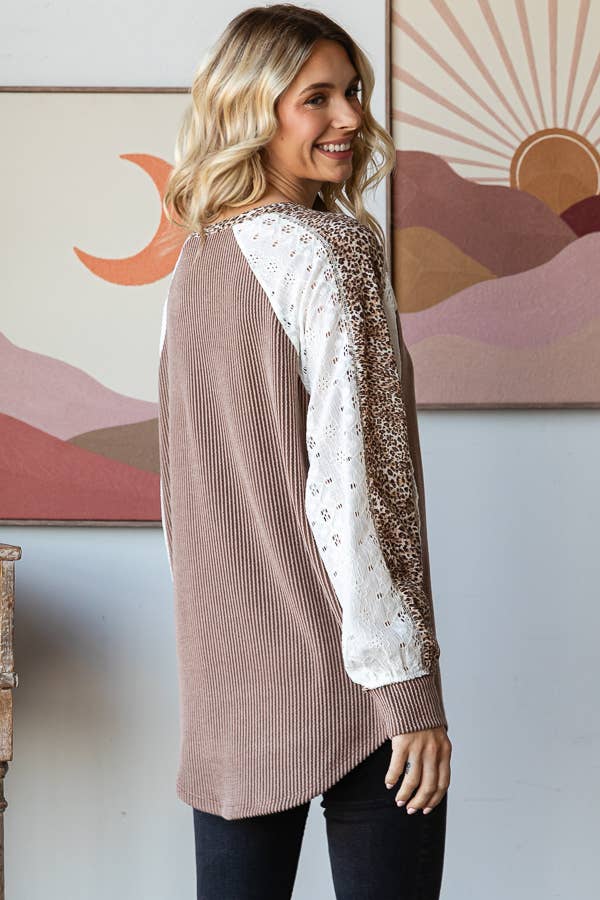 Color Block Animal Contrast Button Front Pullover Top