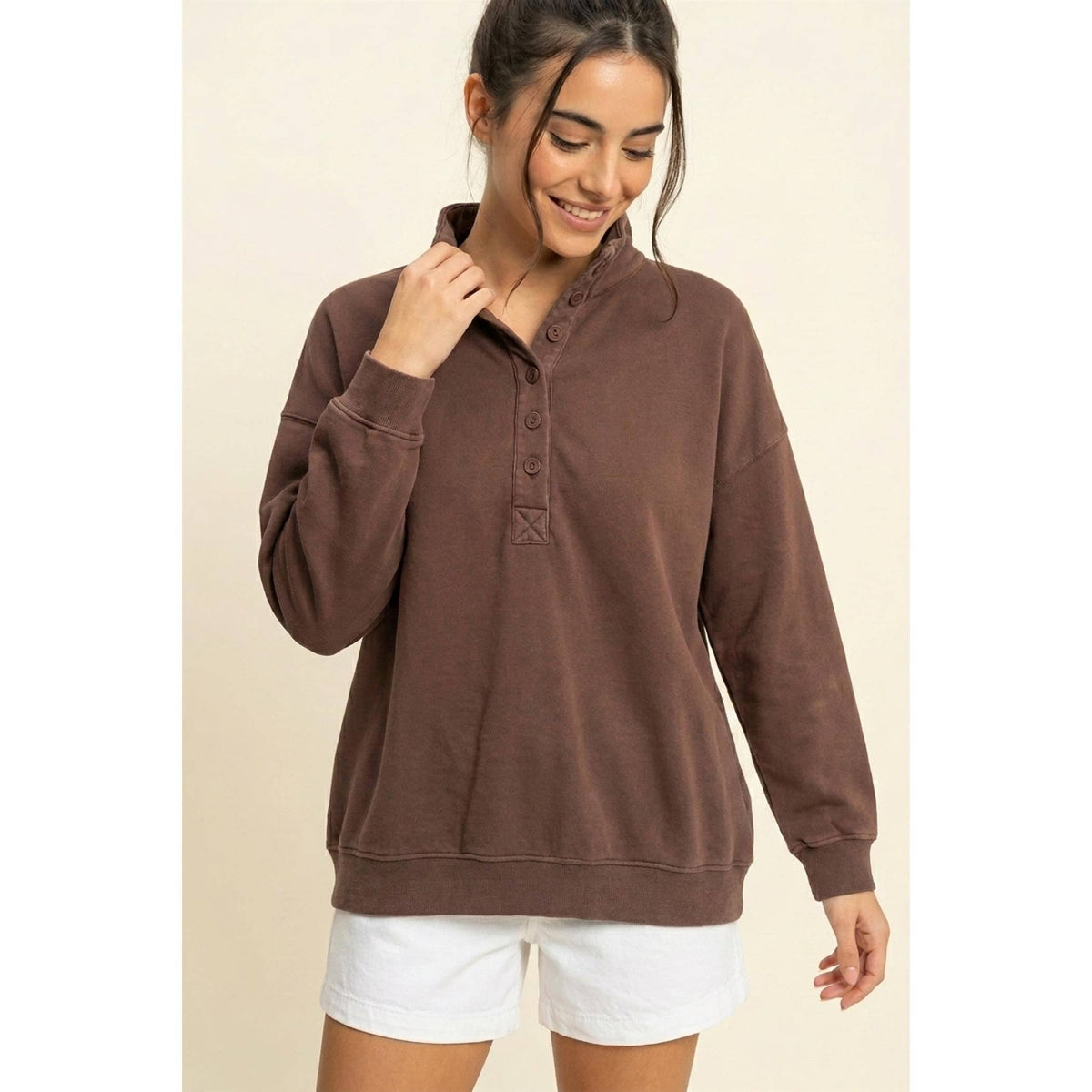 Mineral Wash Button Front Sweatshirt