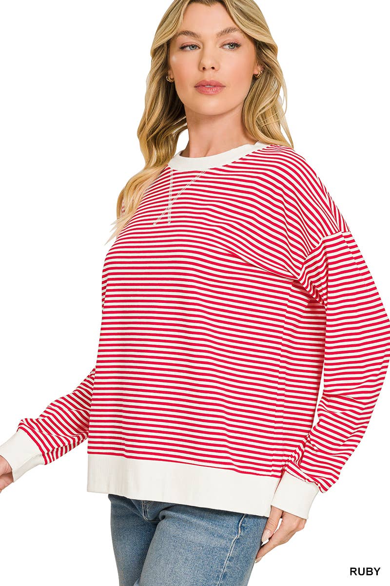 Striped Rib Banded Pullover