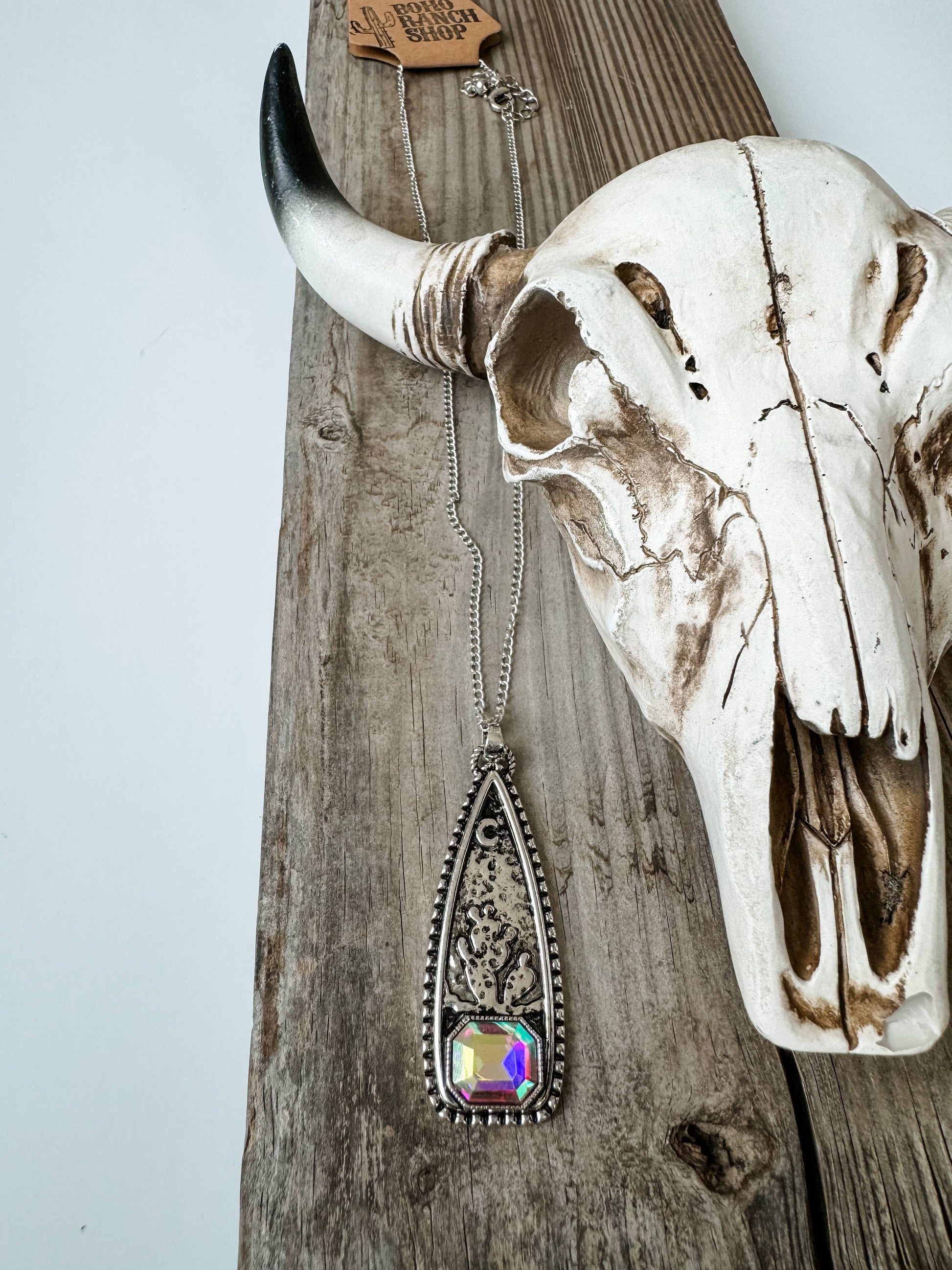 Western Cactus Pendant Rhinestone Necklace