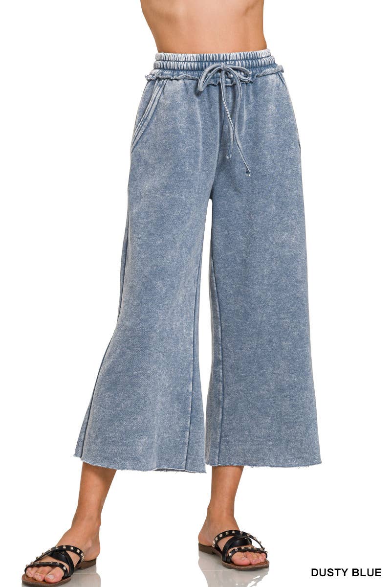",.Acid Wash Fleece Palazzo Sweatpants