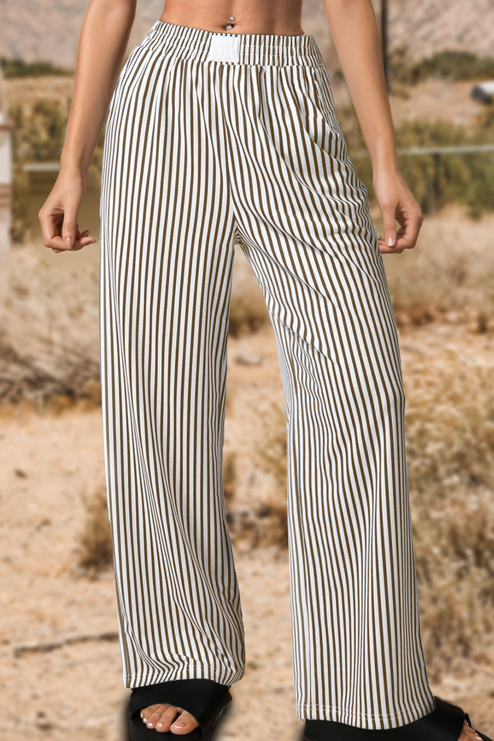 Fashion-W Elastic High Waist Pocketed Loose Pants
