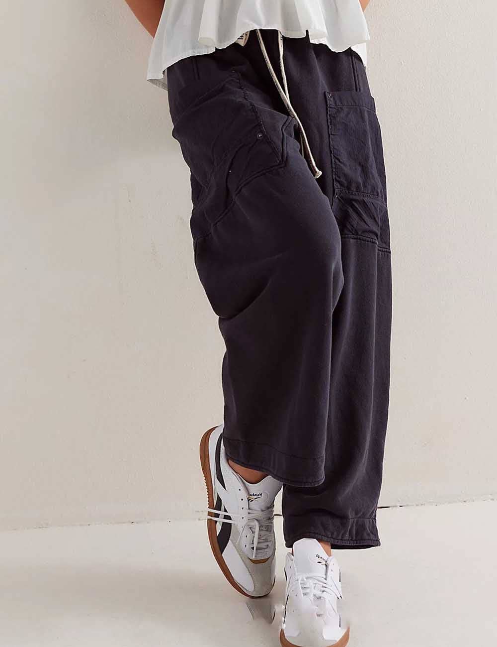 Ladies Elastic Drawstring Pockets Stright Leg Sweatpants