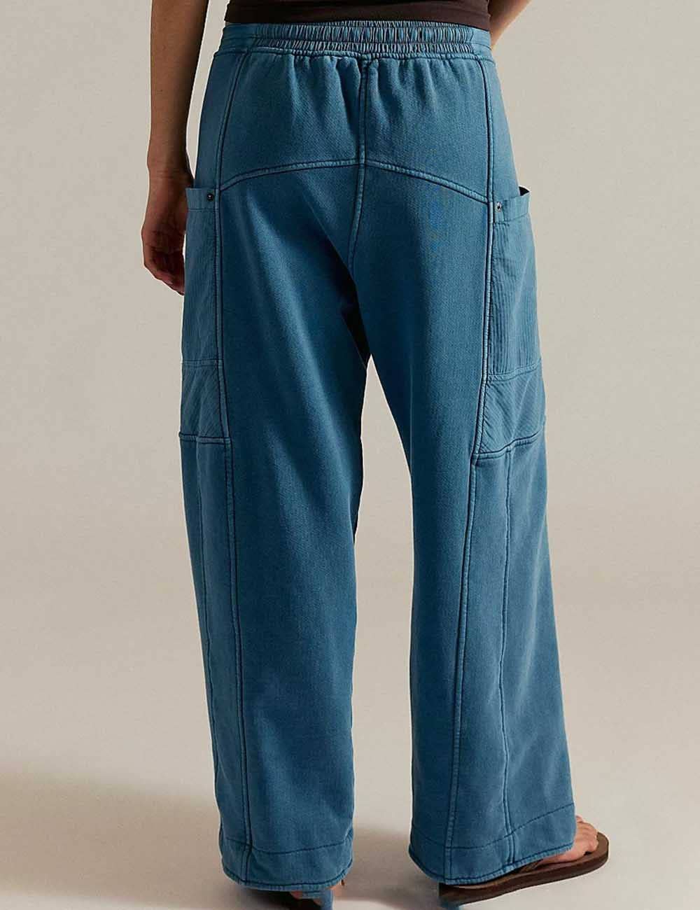 Ladies Elastic Drawstring Pockets Stright Leg Sweatpants