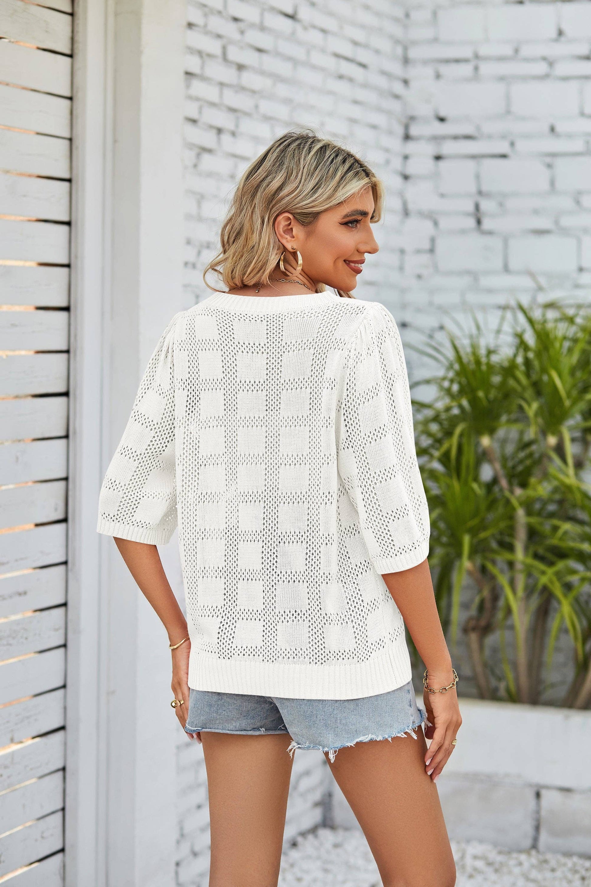 Women's Crewneck Cut-out Sunscreen Knitted Sweater Cover-up
