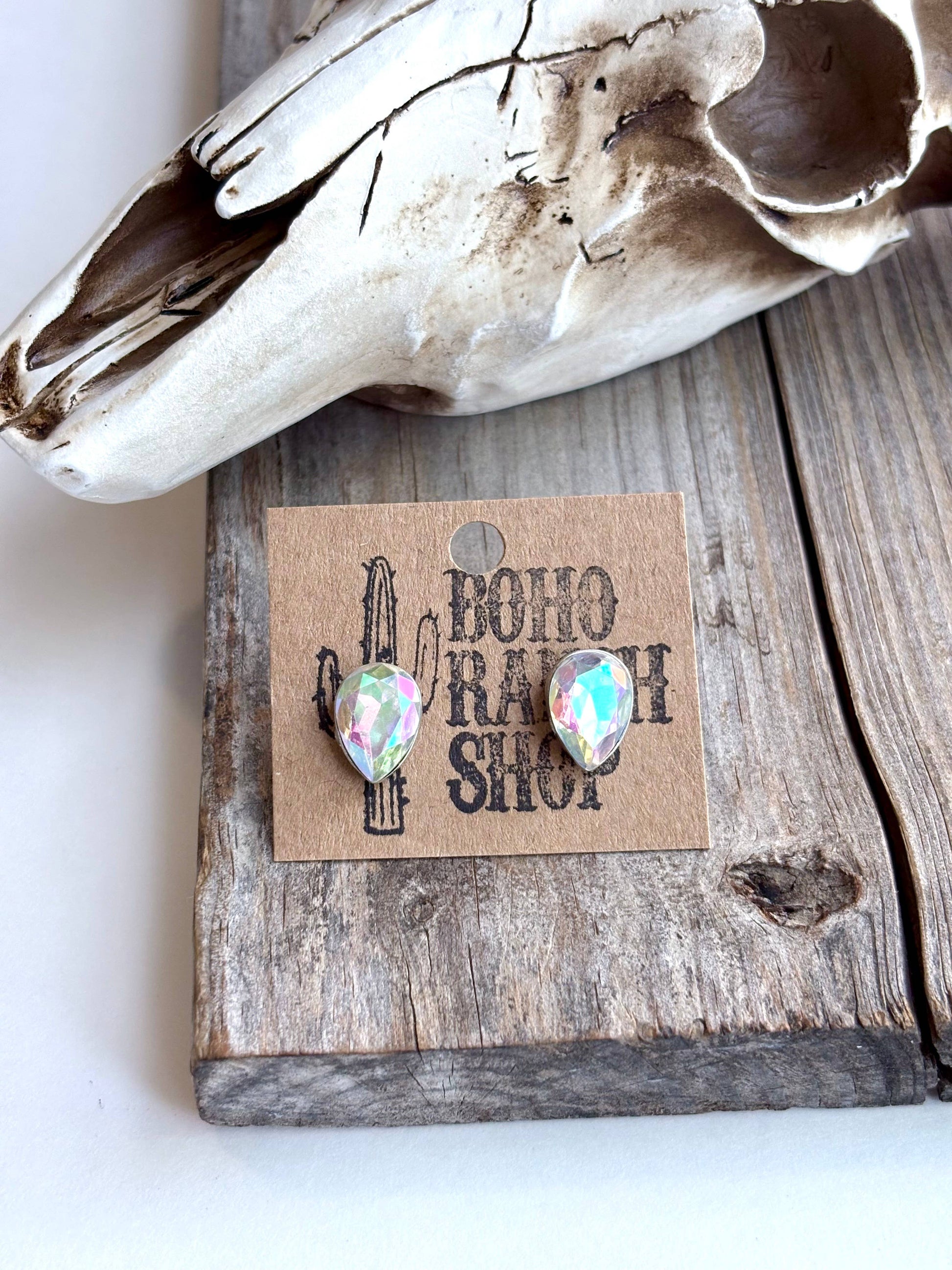 Western Bling Glass Stone Stud Earrings