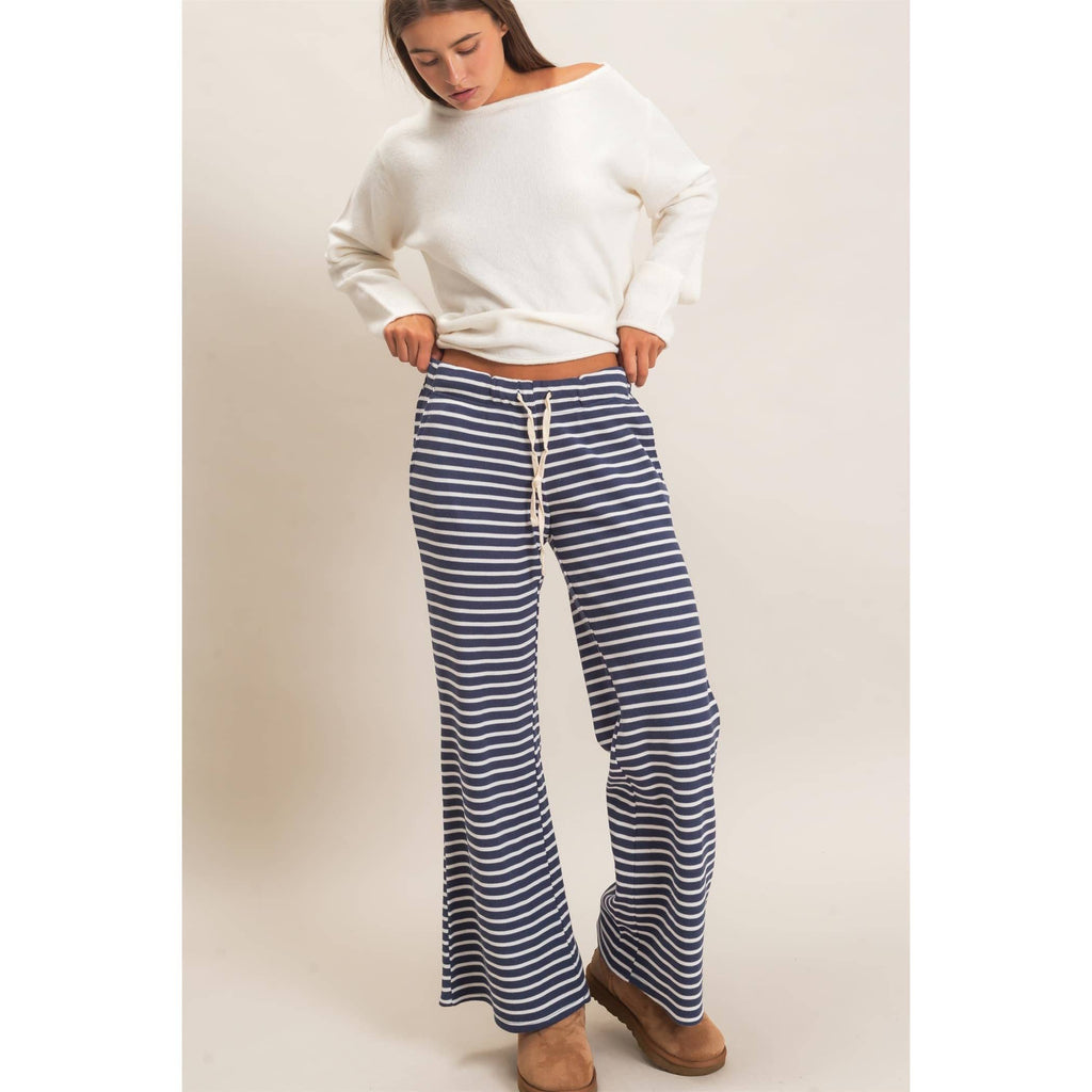 Low Rise Striped Waffle Knit Pants