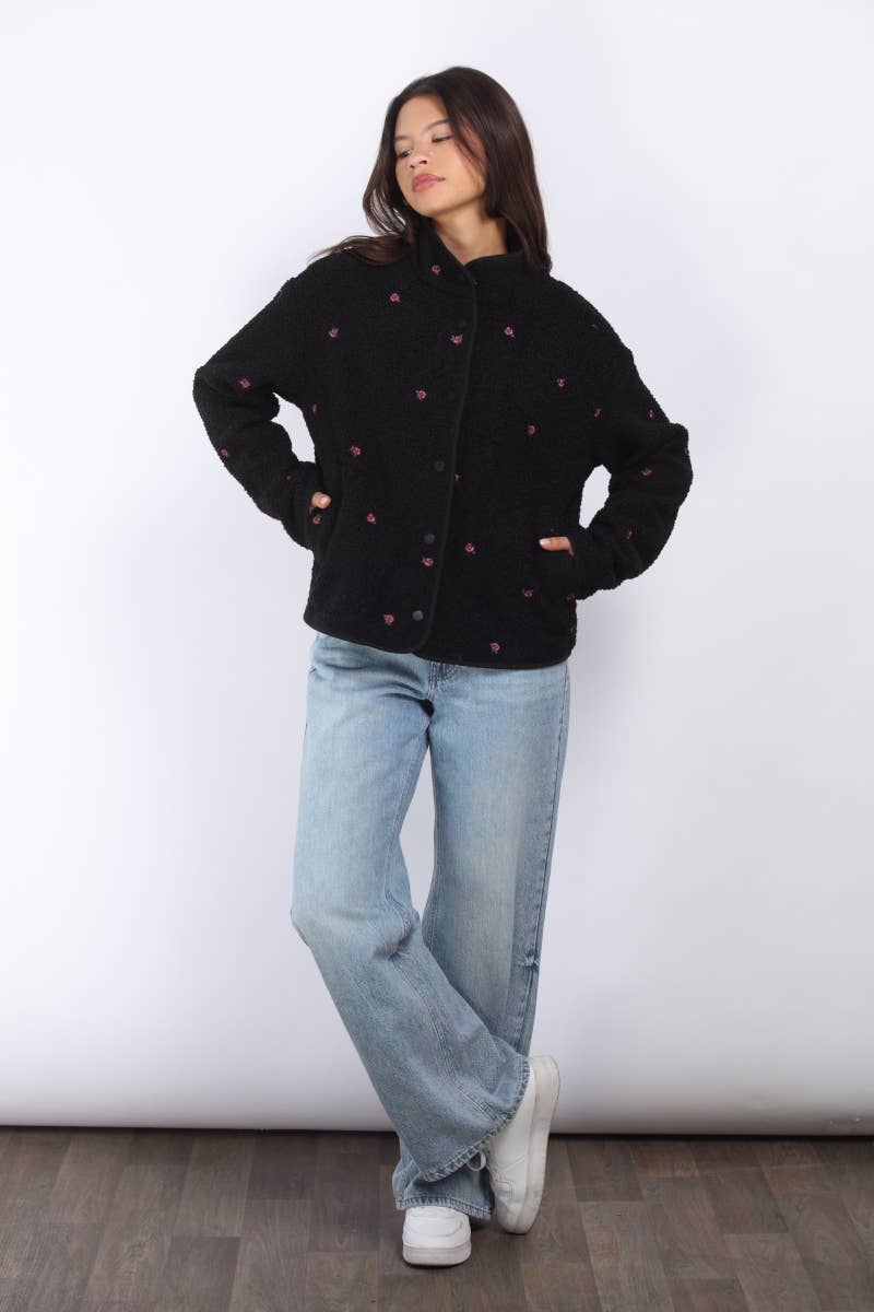 Bonded Sherpa With Embroidery Detail Jacket