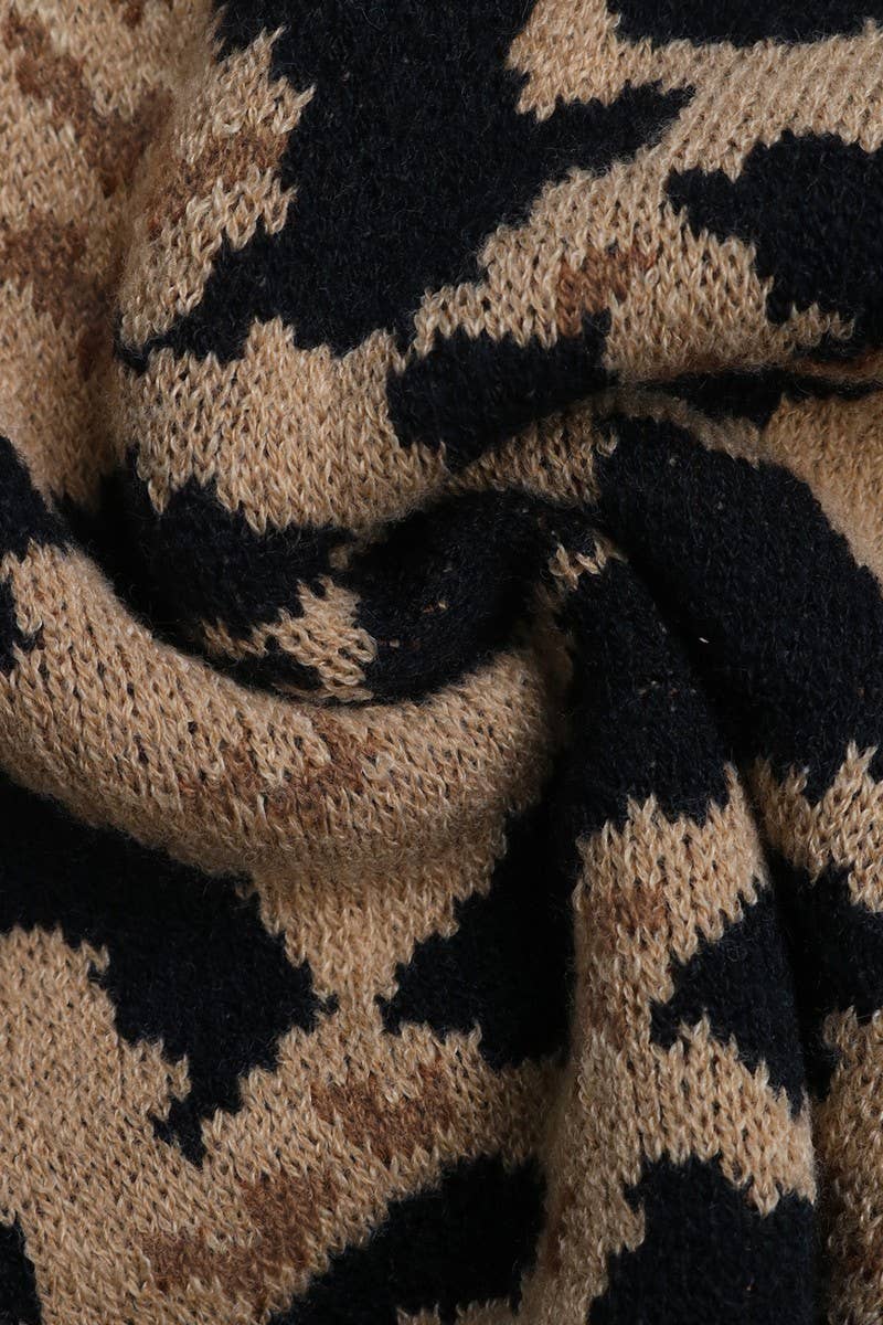 LEOPARD PRINT BOW TIE KNITTED SWEATER CARDIGAN