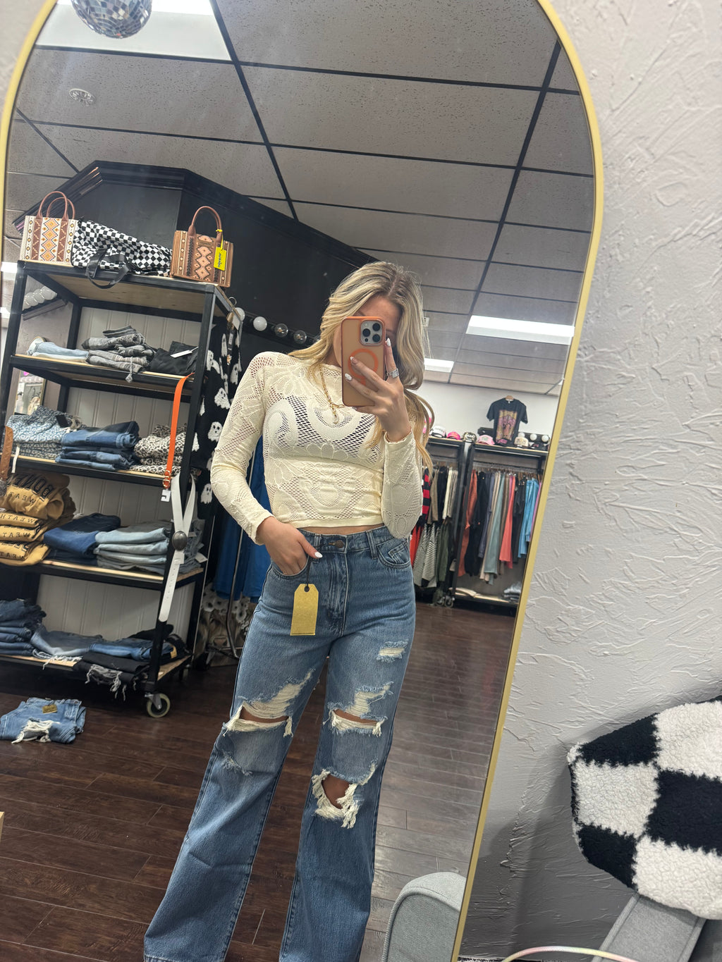 Knit Seamless Jacquard Mock Neck Long Sleeve Top