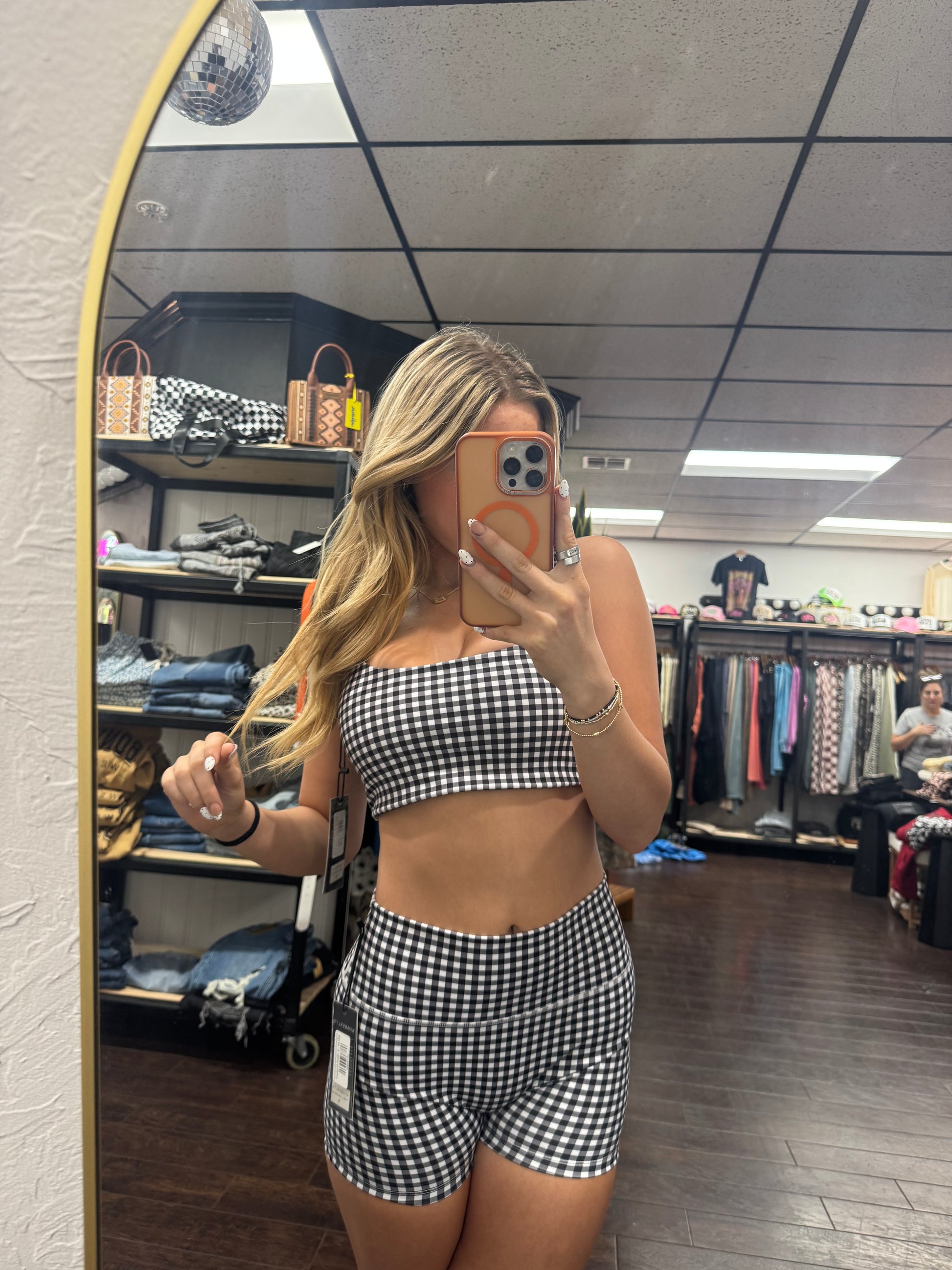 Gingham Print Ruched Bra Top