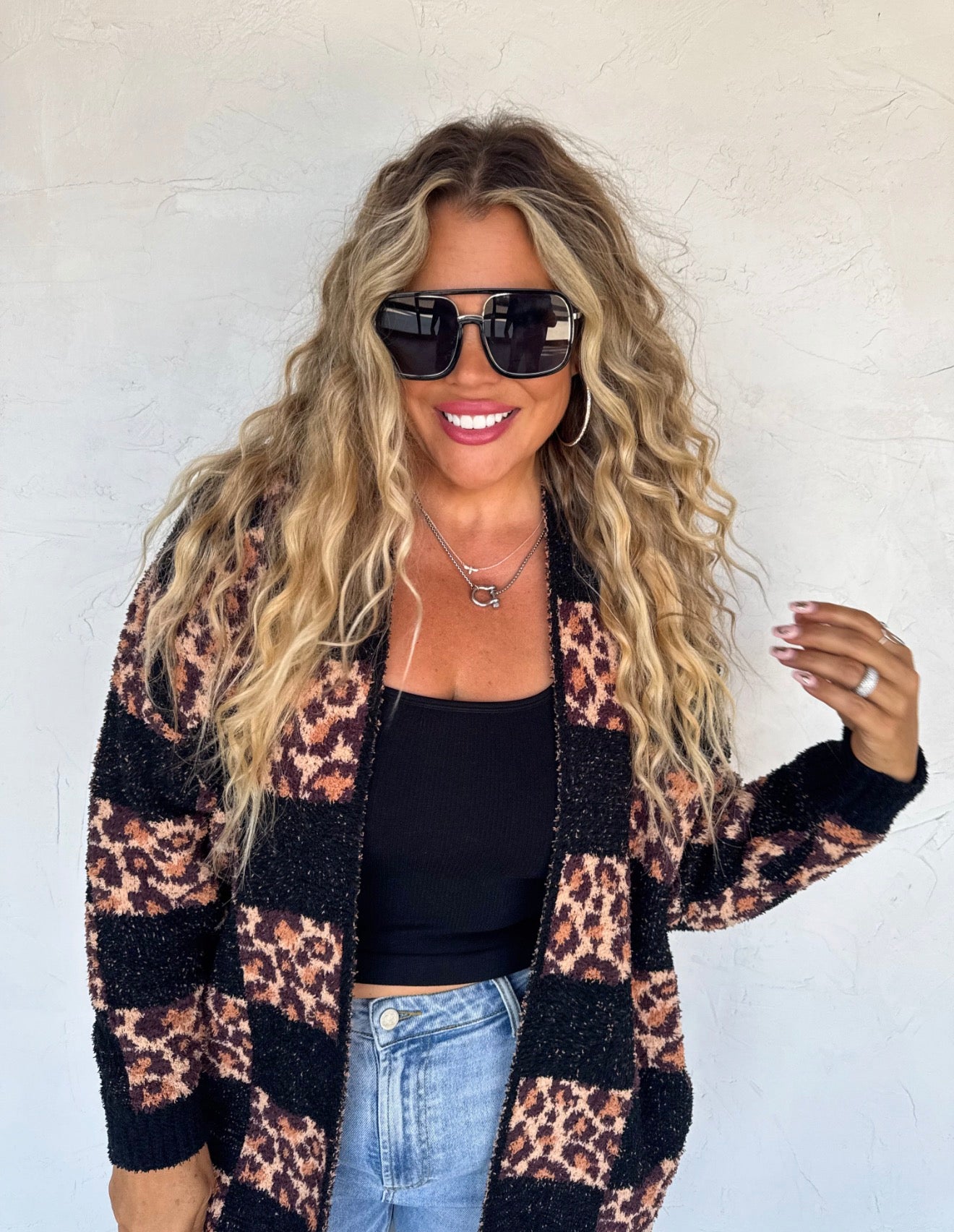 Checkered leopard cardigan