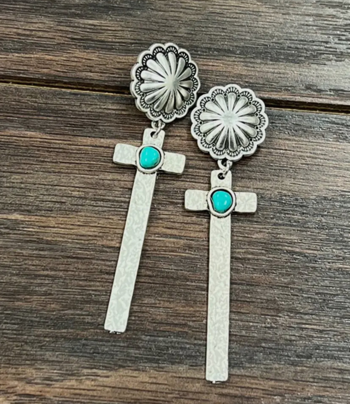723099, Cross Turquoise Post Earrings