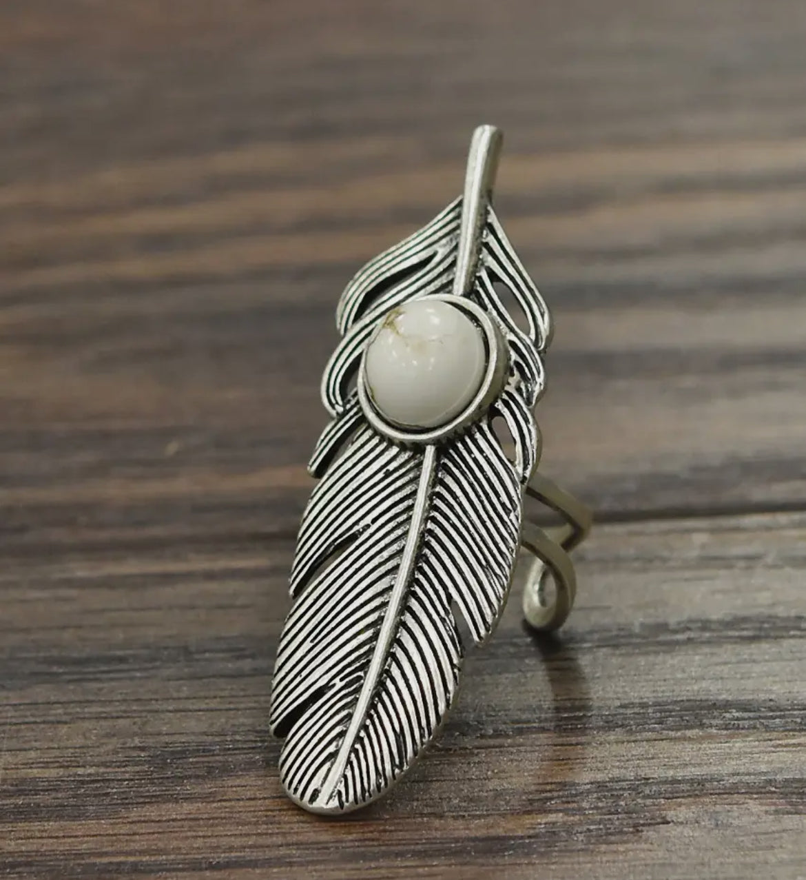 750251, Feather White Turquoise Adjustable Ring
