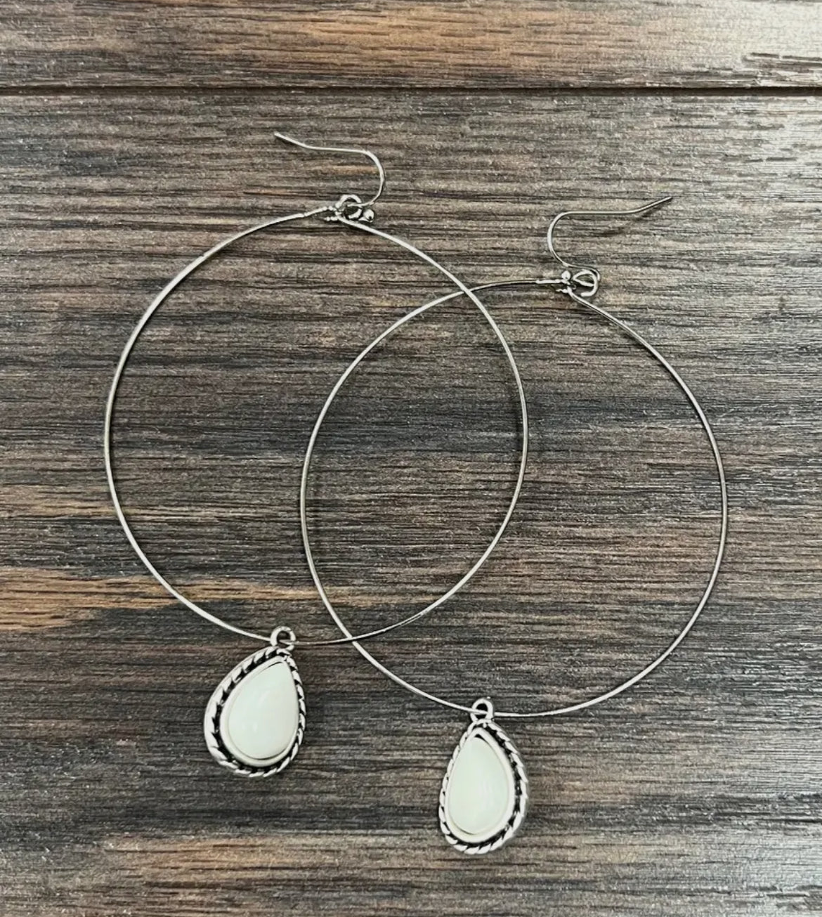 721989, White Turquoise Hoop Earrings