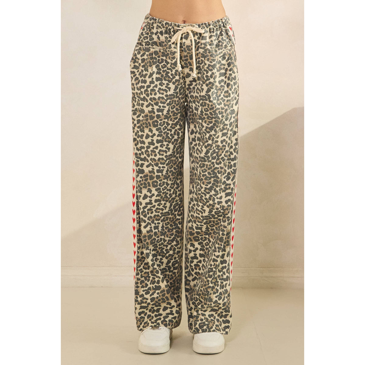 Leopard Printed Striped Wide Legged Pants