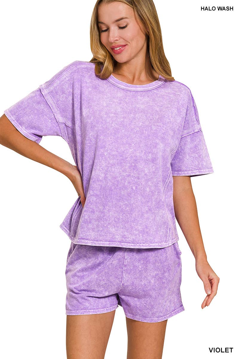 Halo Snow Washed Short Sleeve Tee Shorts Set