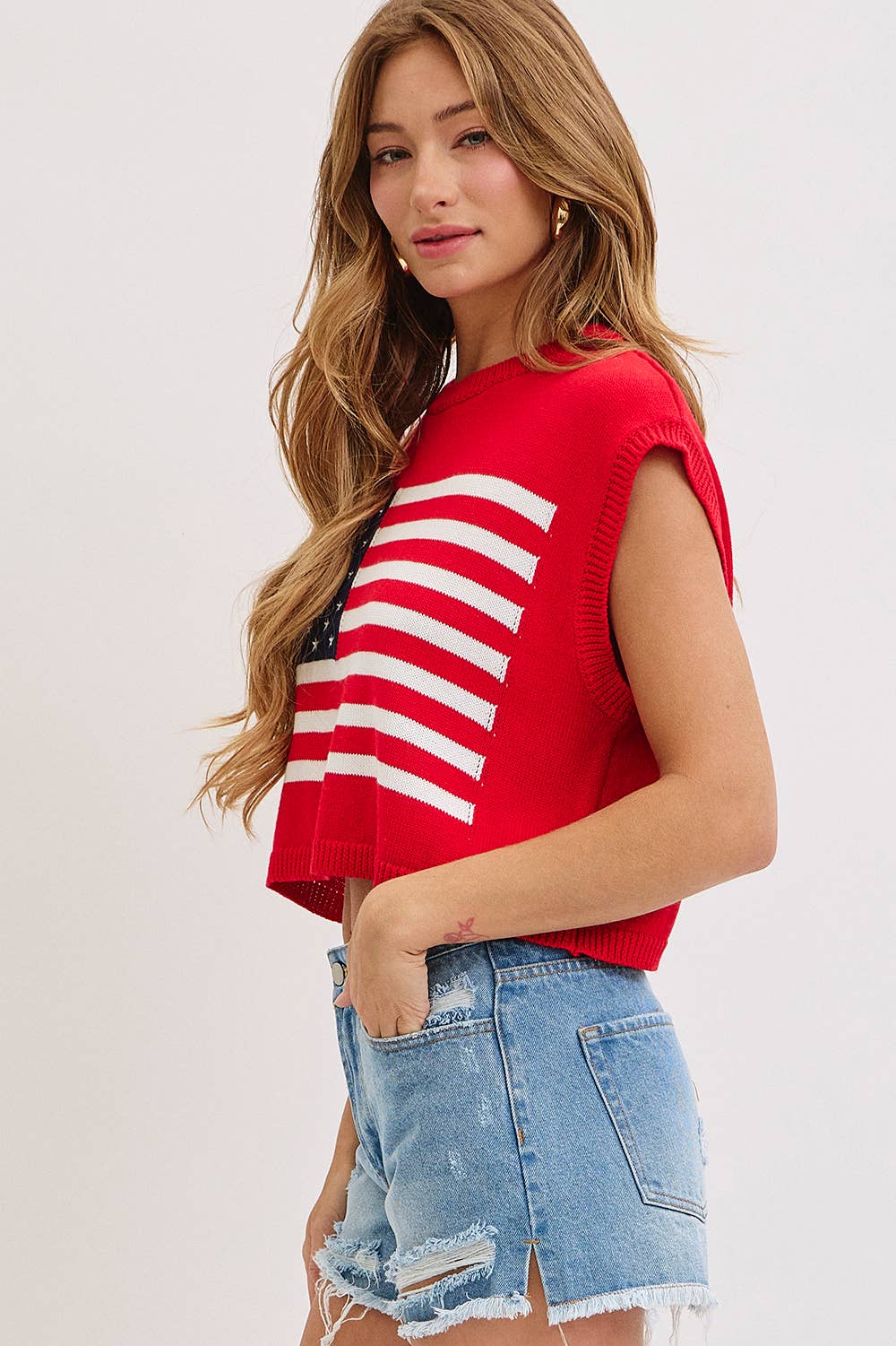 STAR AND STRIPES  AMERICAN  FLAG KNIT TOP